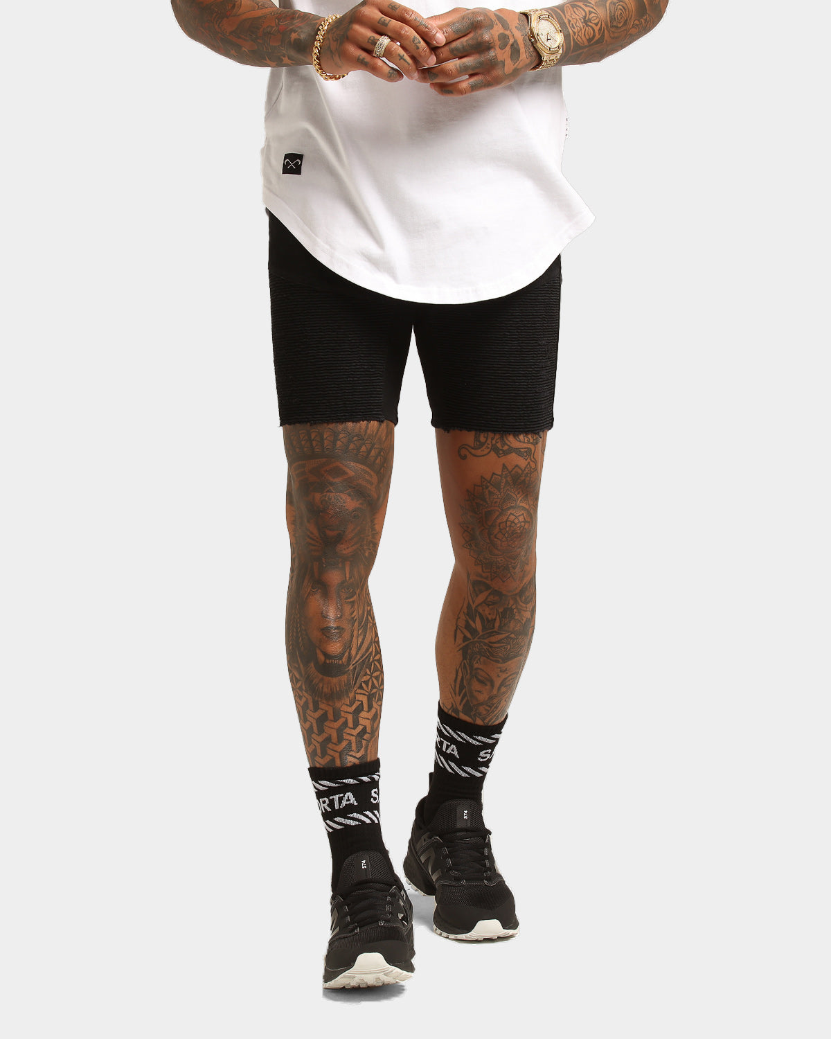 Saint Morta Distressed Biker Short Black