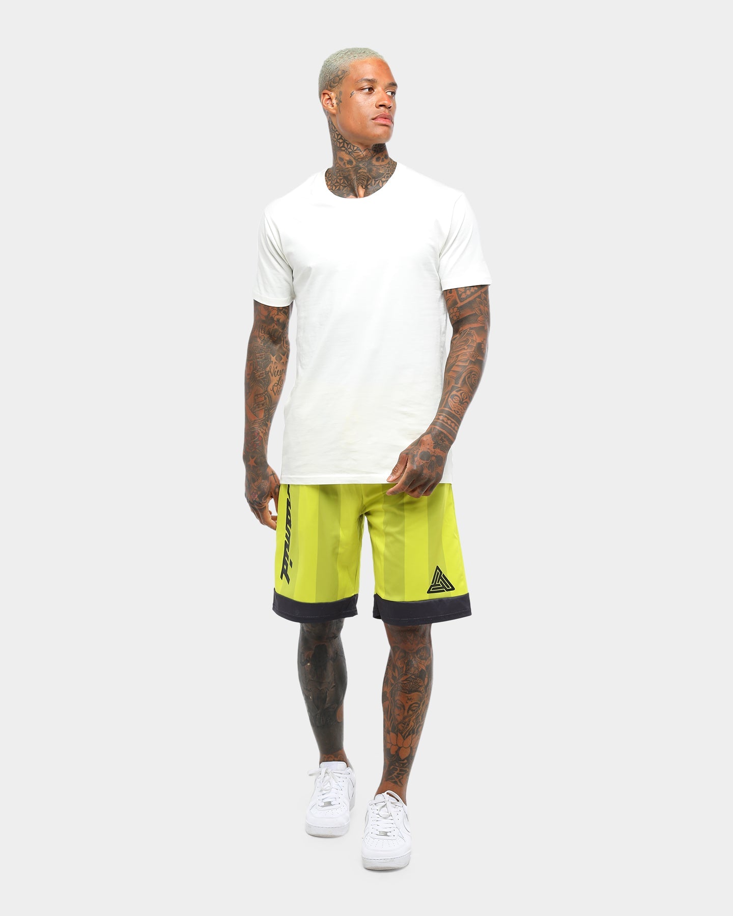Black Pyramid Vert Stripe Gloss Soccer Short Volt