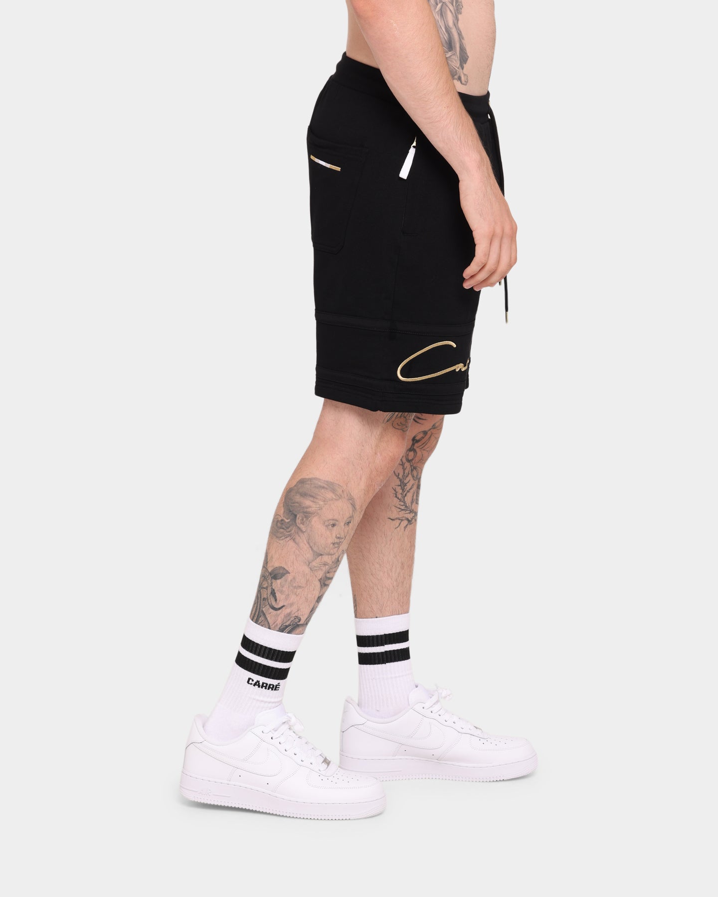 Carré Scripted Fleece Shorts Black/Black/Gold
