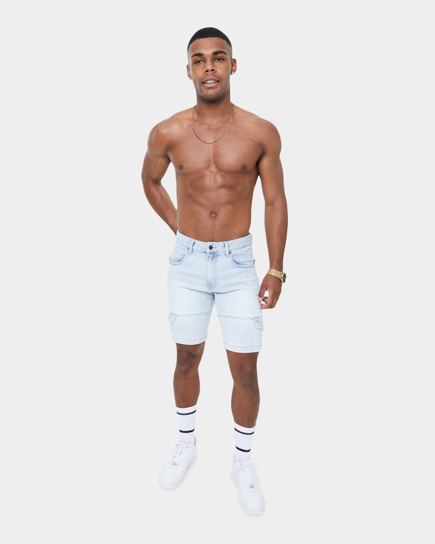 Carré Sommet Jean Cargo Short Light Blue Denim