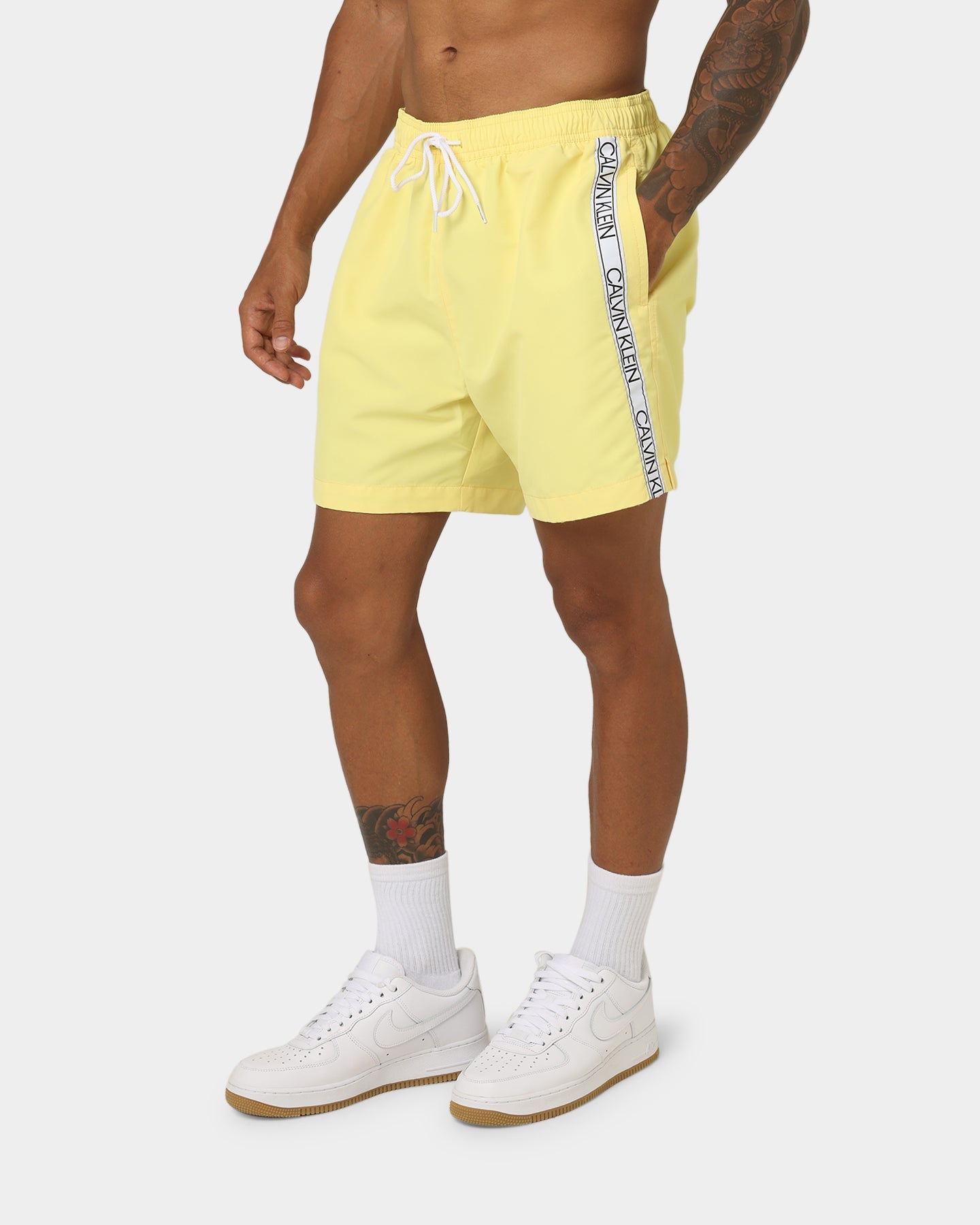 Calvin Klein Core Tape Logo Medium Drawstring Swim Shorts April Yellow