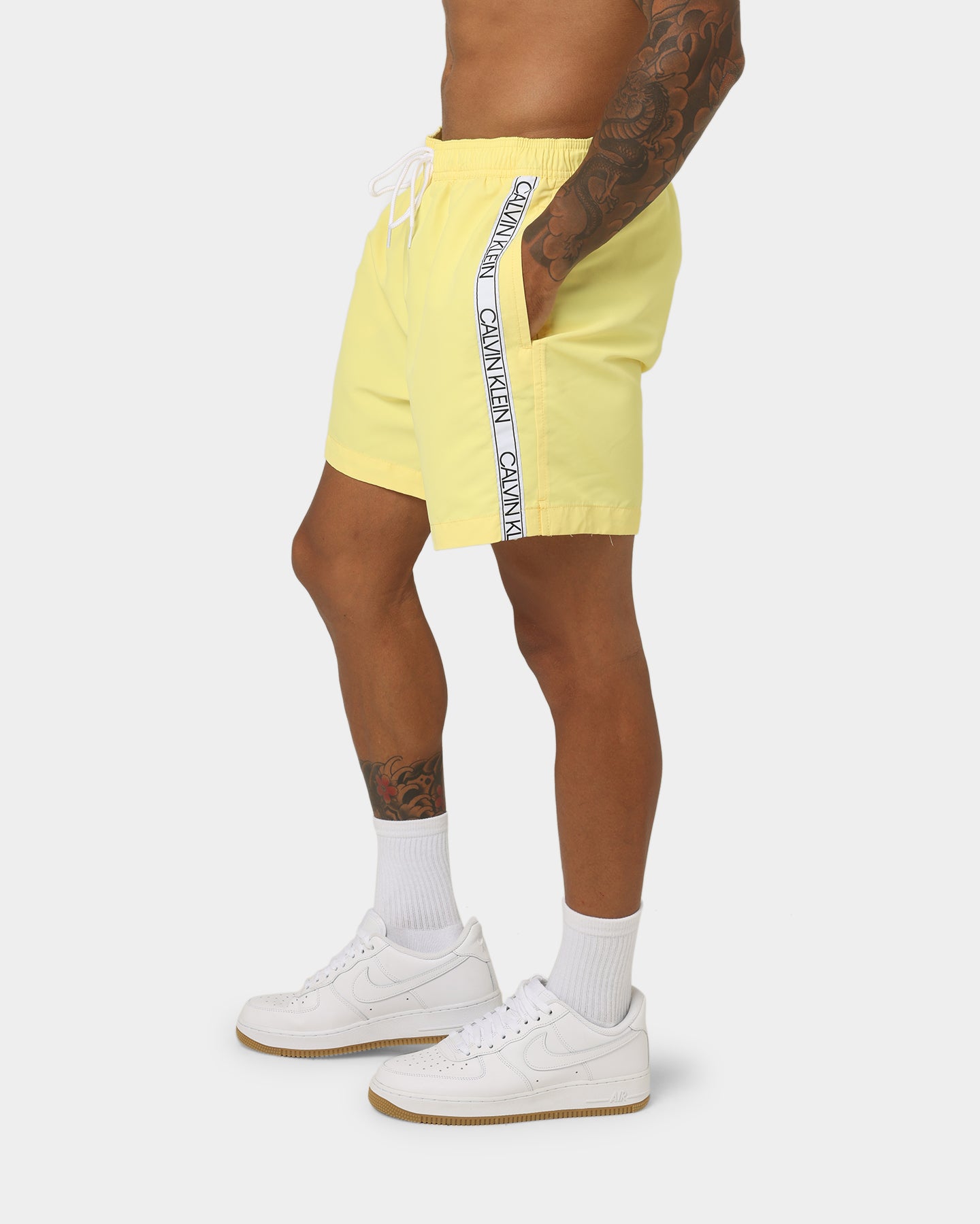 Calvin Klein Core Tape Logo Medium Drawstring Swim Shorts April Yellow