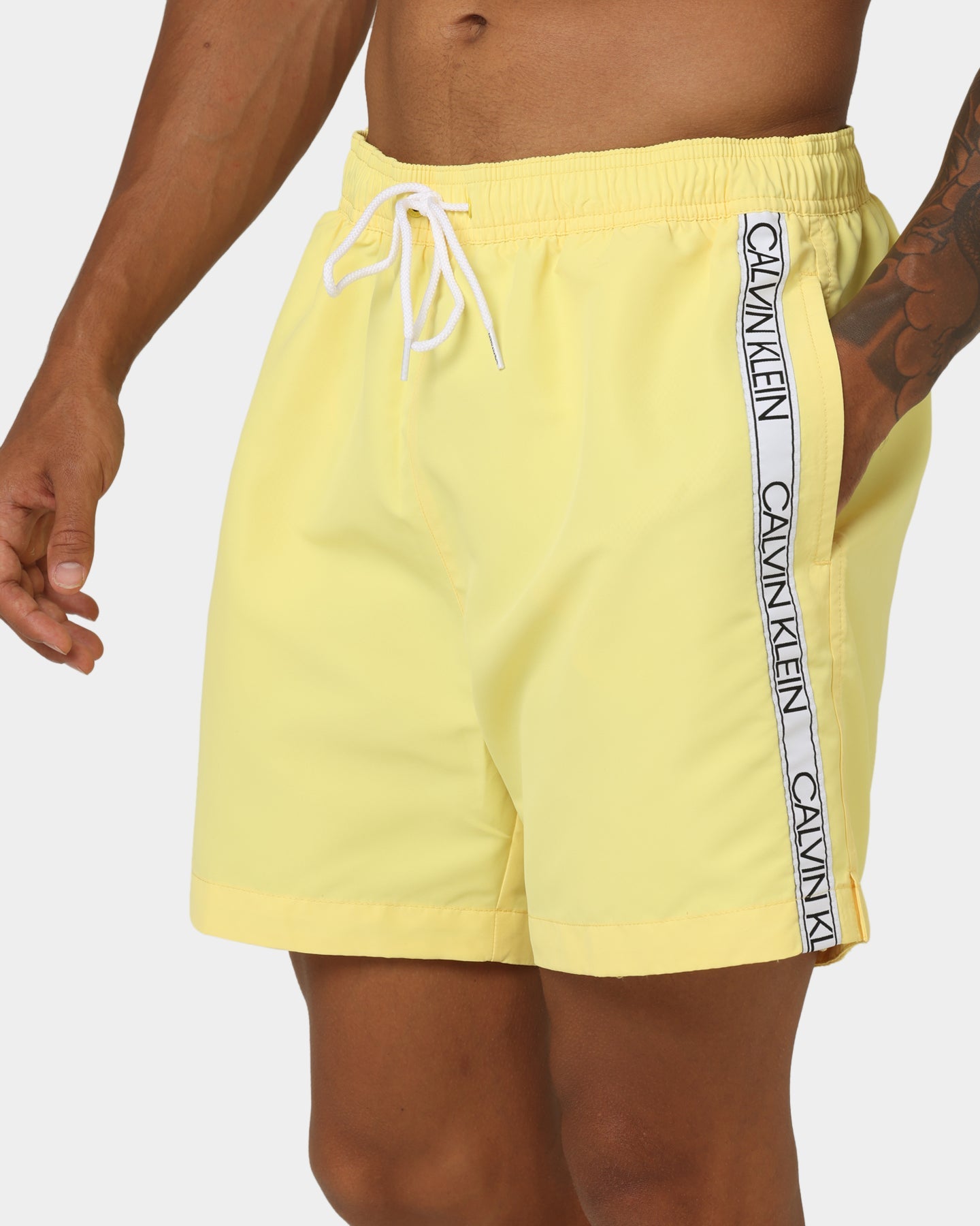 Calvin Klein Core Tape Logo Medium Drawstring Swim Shorts April Yellow