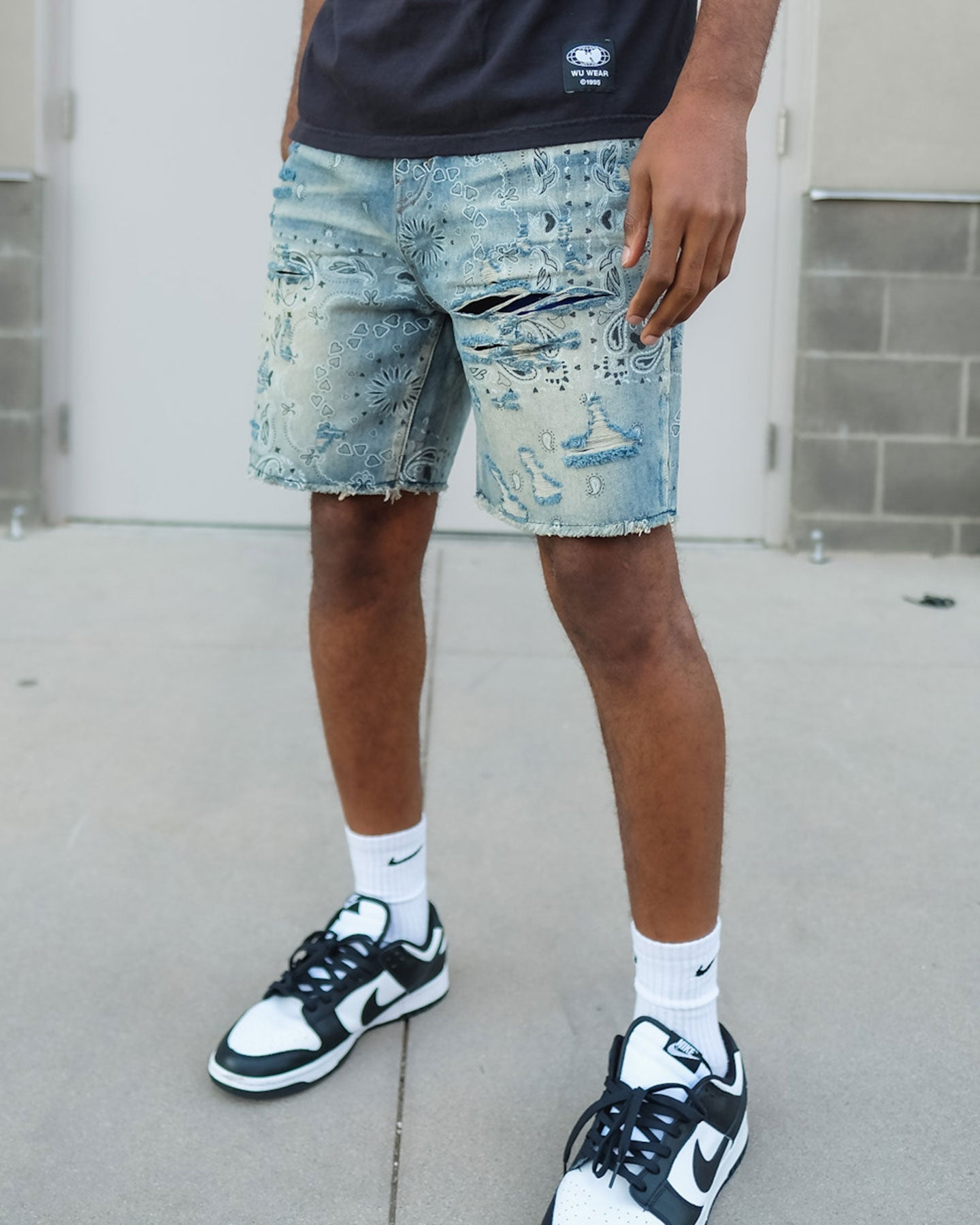 XXIII Paisley Bandana Denim Shorts Blue Denim