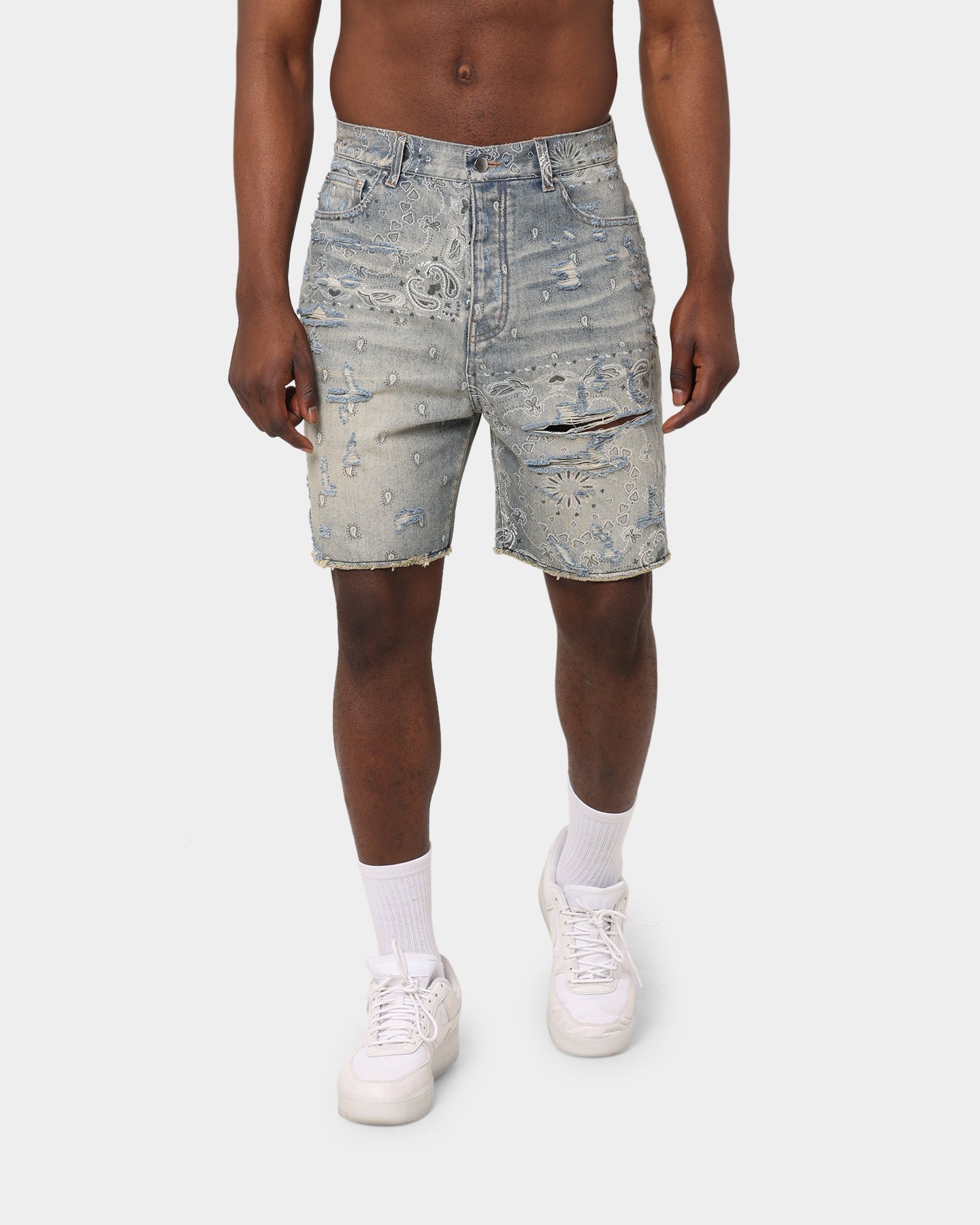XXIII Paisley Bandana Denim Shorts Blue Denim