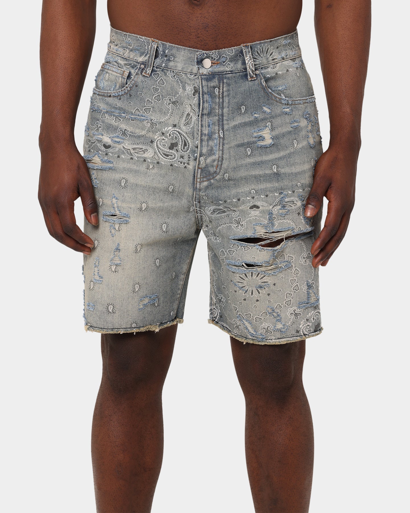 XXIII Paisley Bandana Denim Shorts Blue Denim