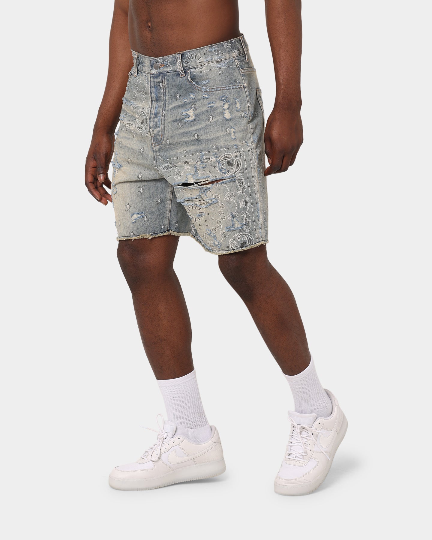 XXIII Paisley Bandana Denim Shorts Blue Denim