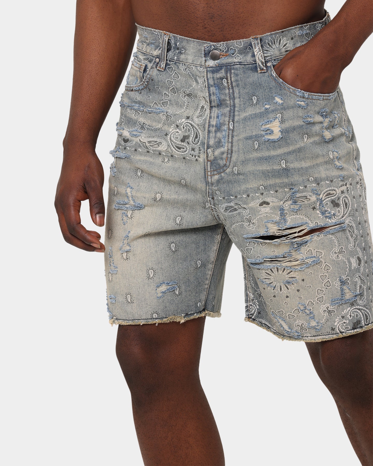 XXIII Paisley Bandana Denim Shorts Blue Denim