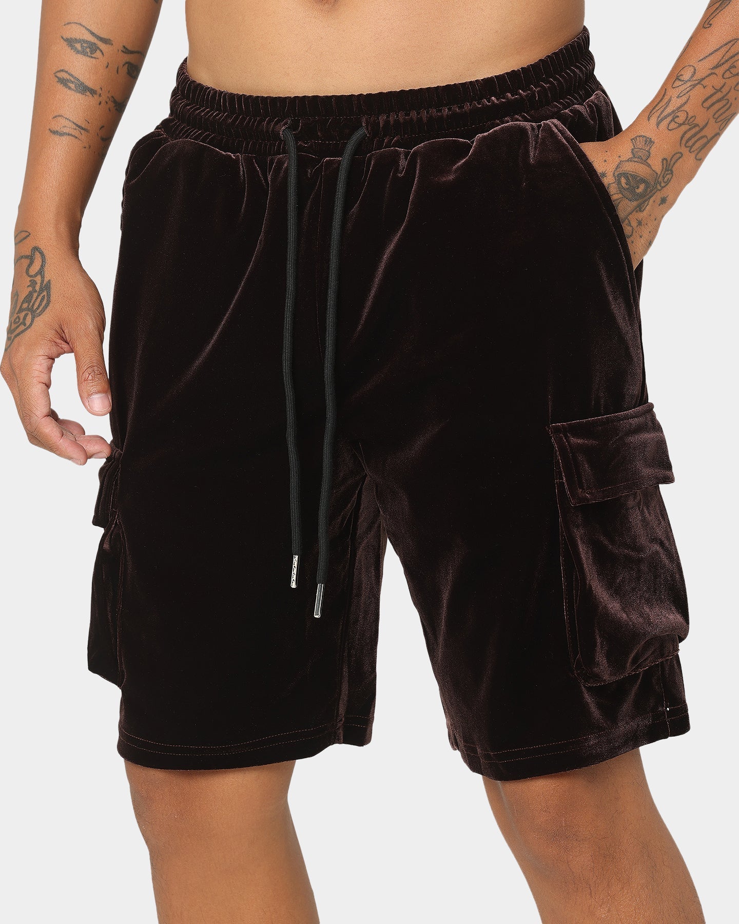 XXIII Uzair Velour Shorts Chocolate