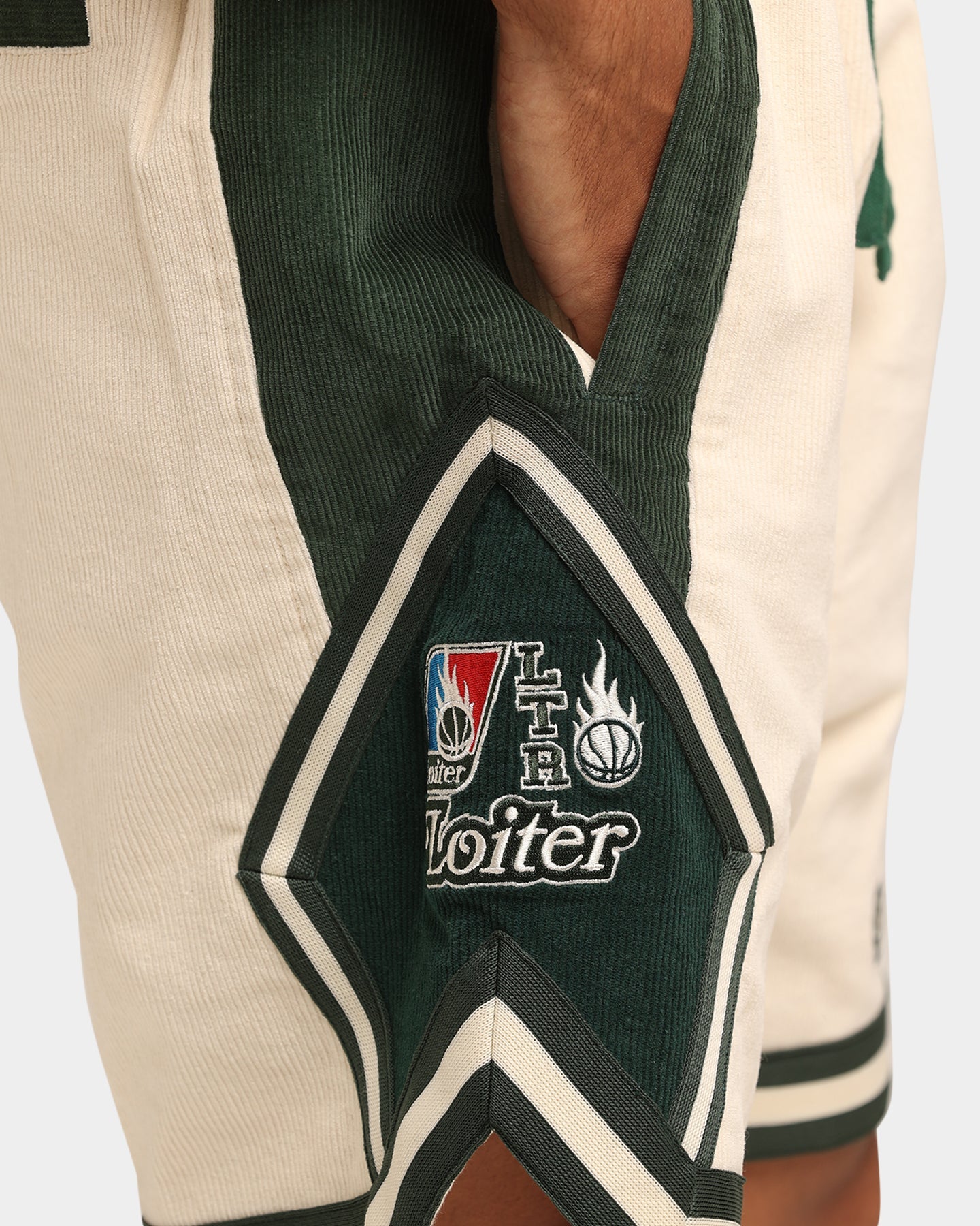 Loiter Carter Corduroy Basketball Shorts Off White/Green