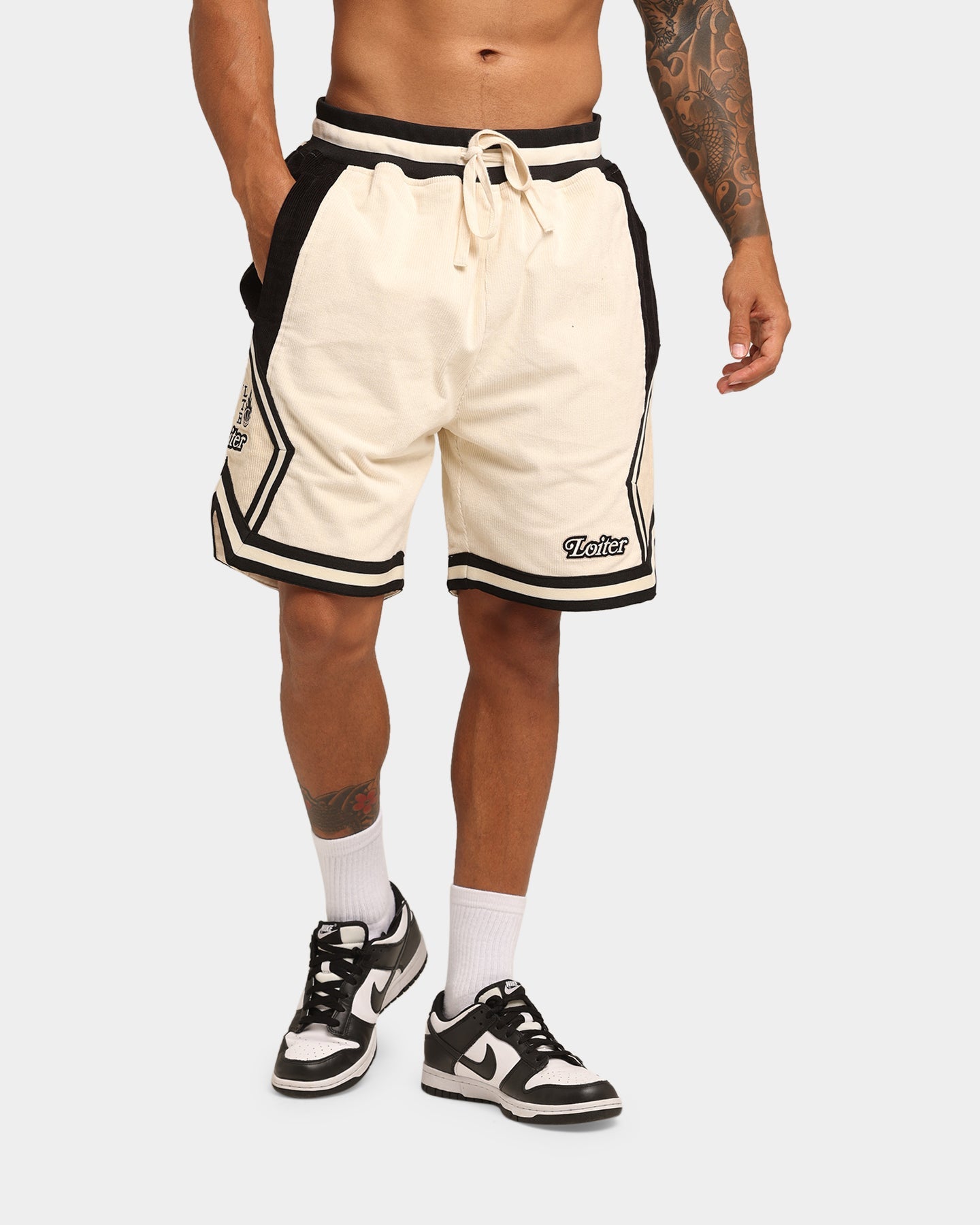 Loiter Carter Corduroy Basketball Shorts Off White/Black