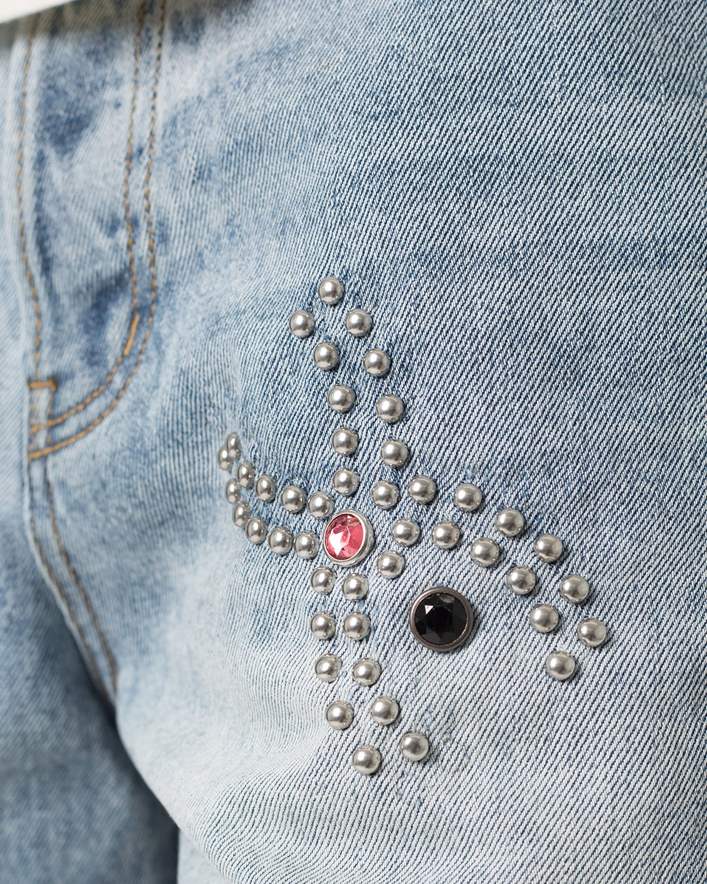 MNML Distressed Spider Denim Shorts Light Blue