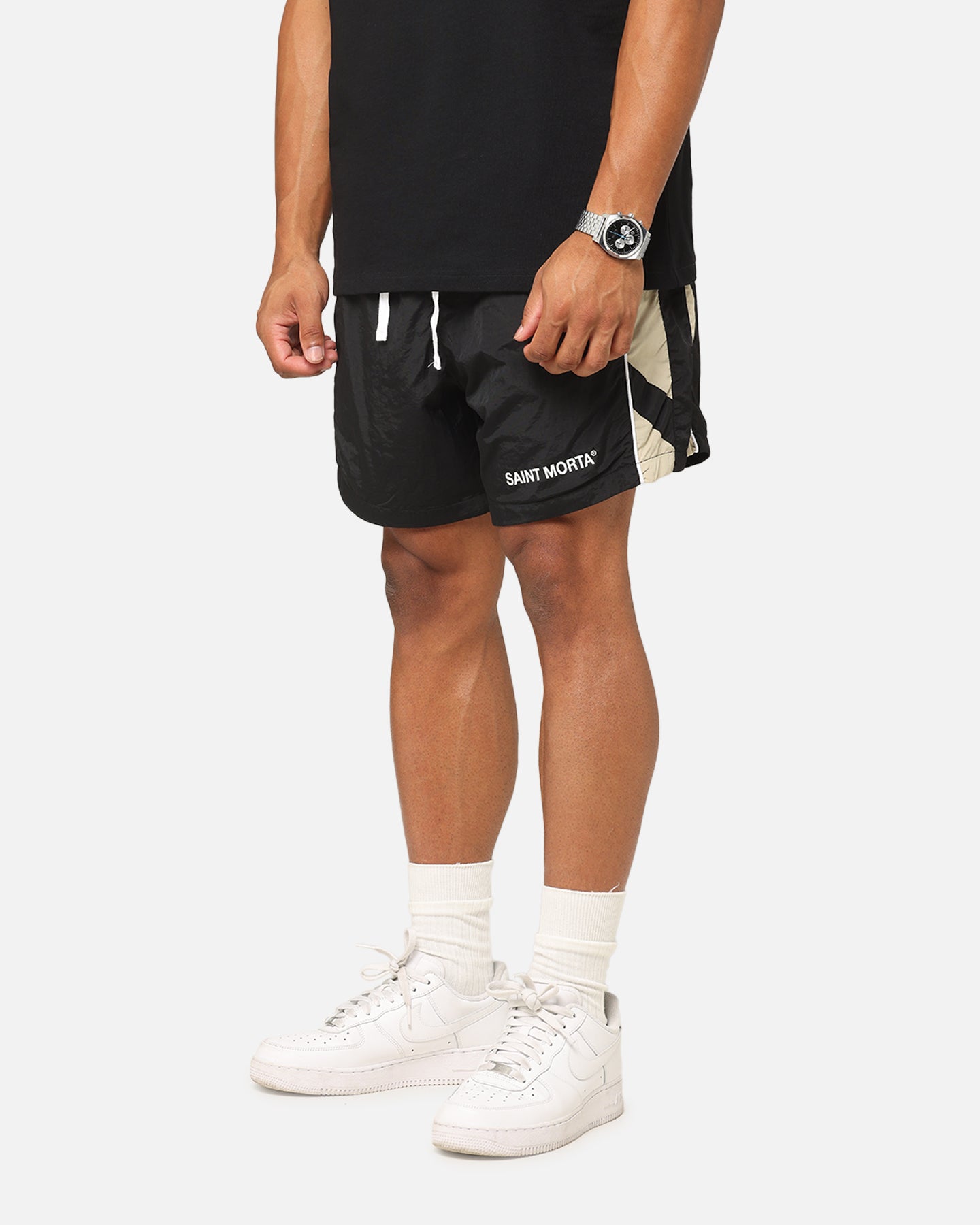 Saint Morta Official Panelled Beach Shorts Black/Stone