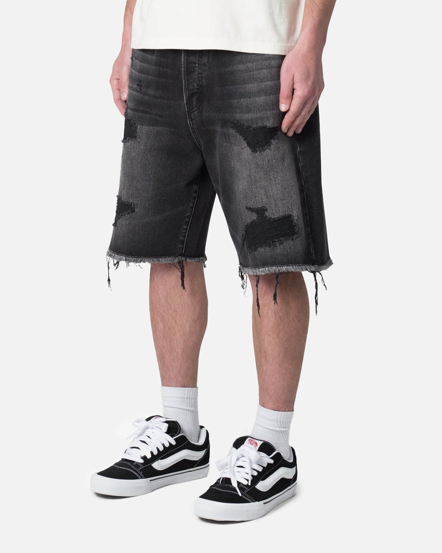 MNML Baggy Rip Denim Shorts Washed Black