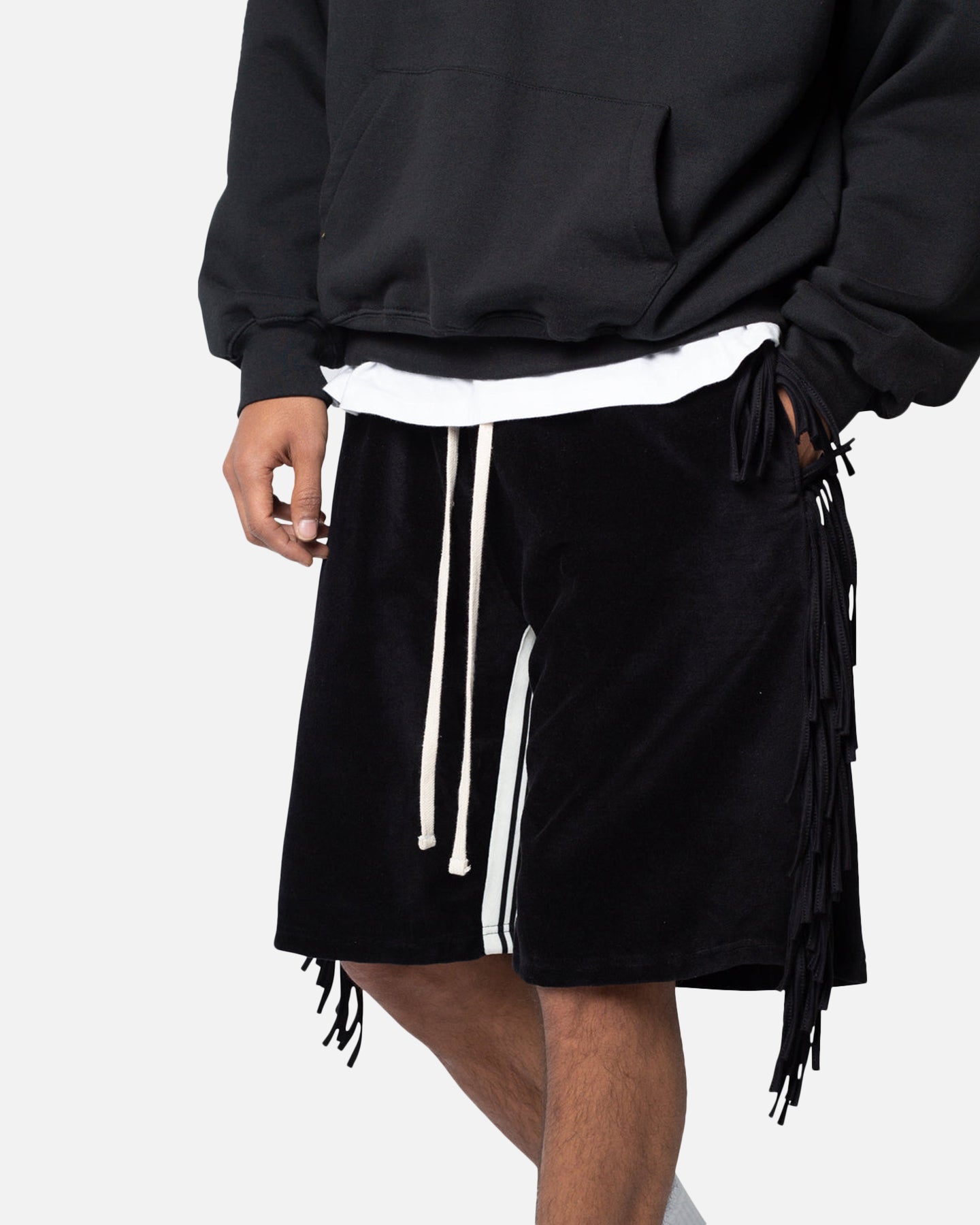 MNML Fringe Velour Sweat Shorts Black