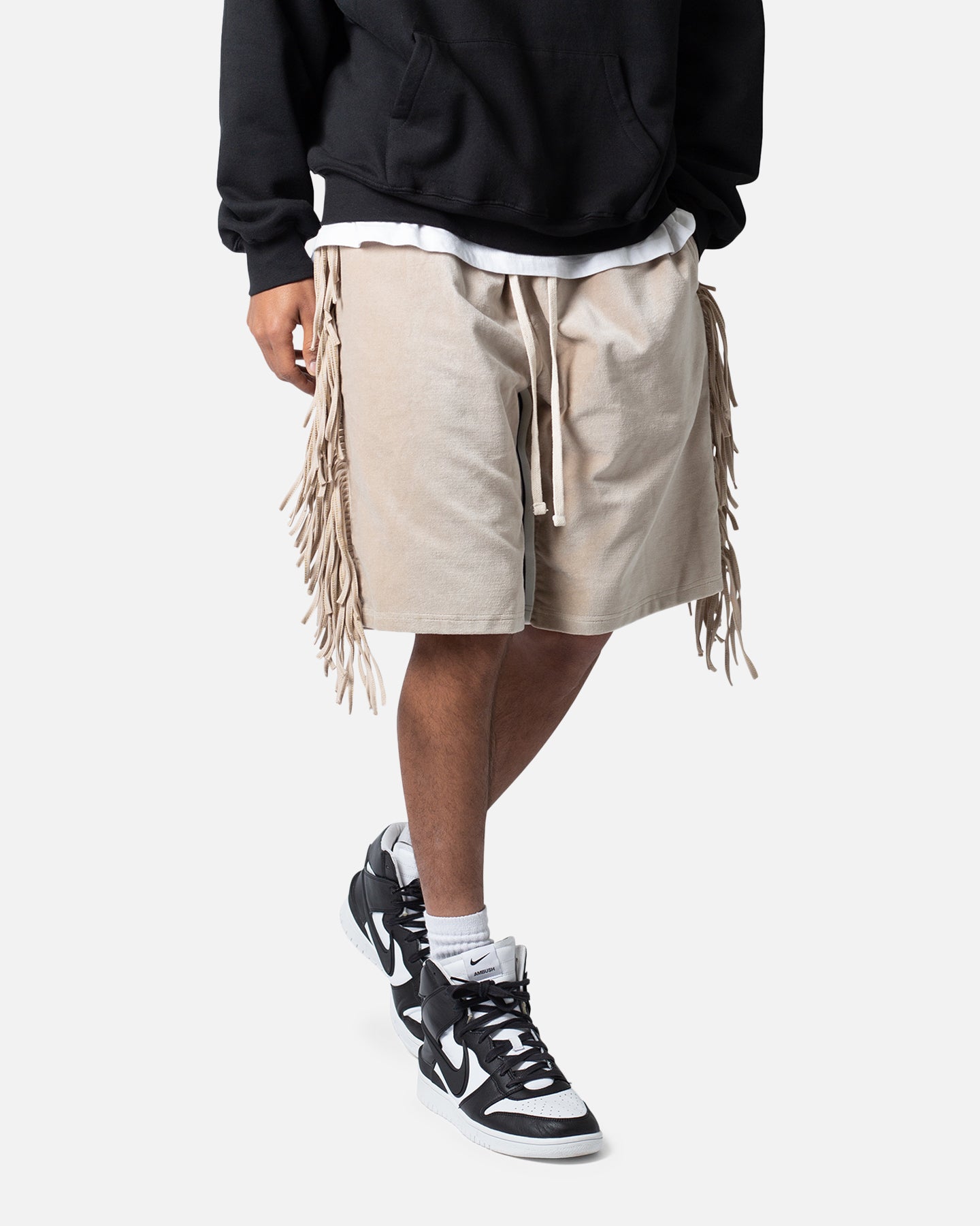 MNML Fringe Velour Sweat Shorts Dust