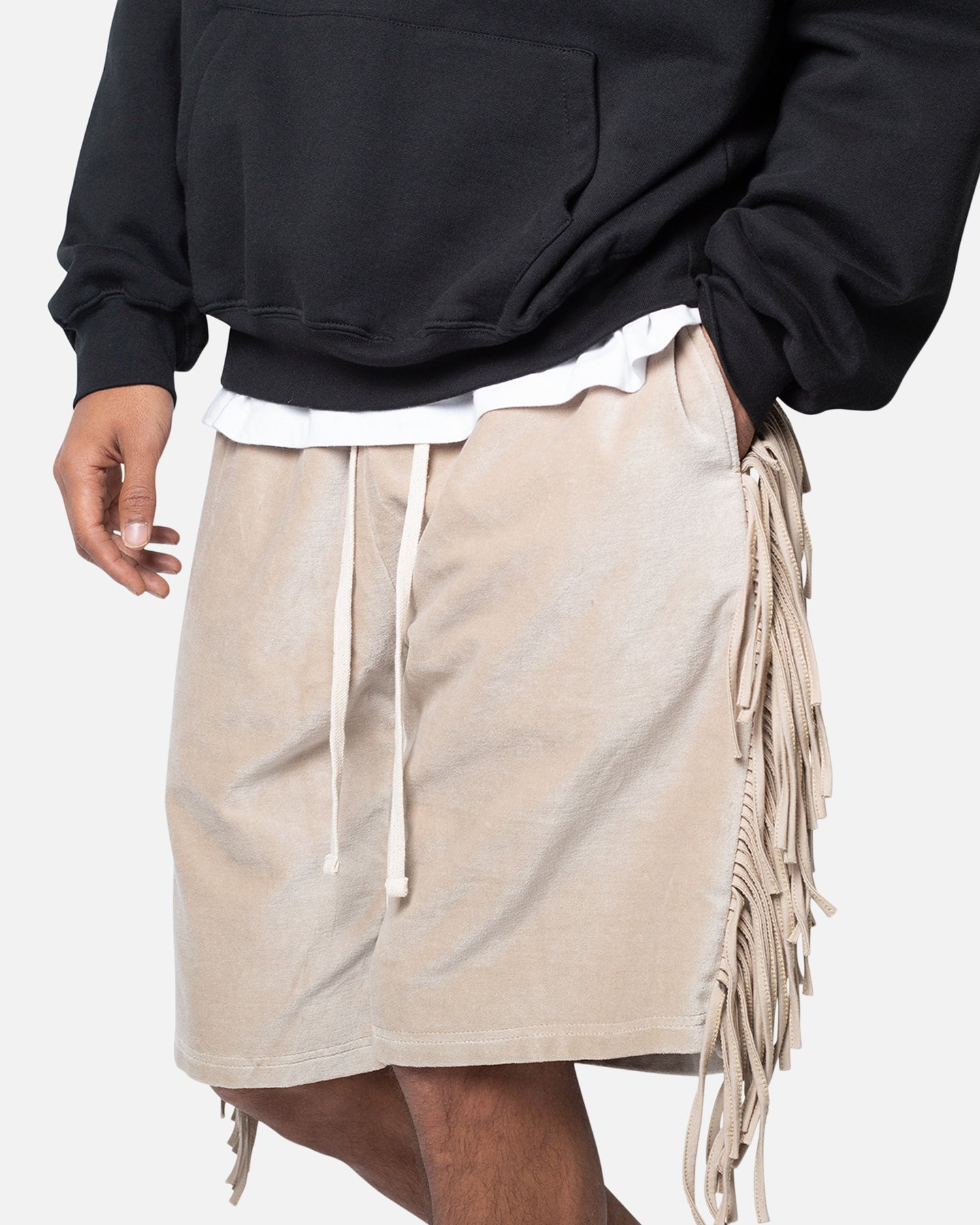 MNML Fringe Velour Sweat Shorts Dust