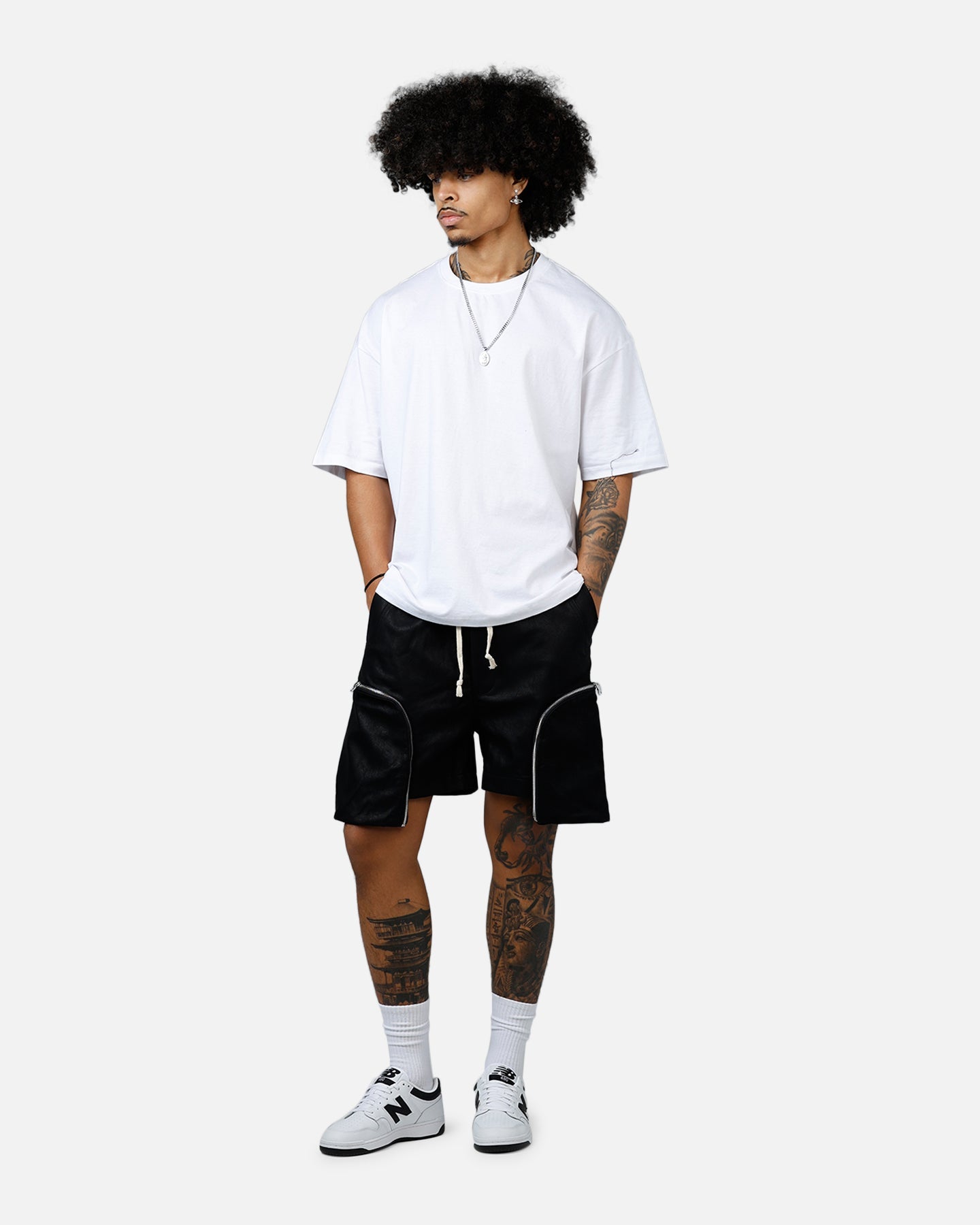 MNML Leather Pocket Geo Shorts Black