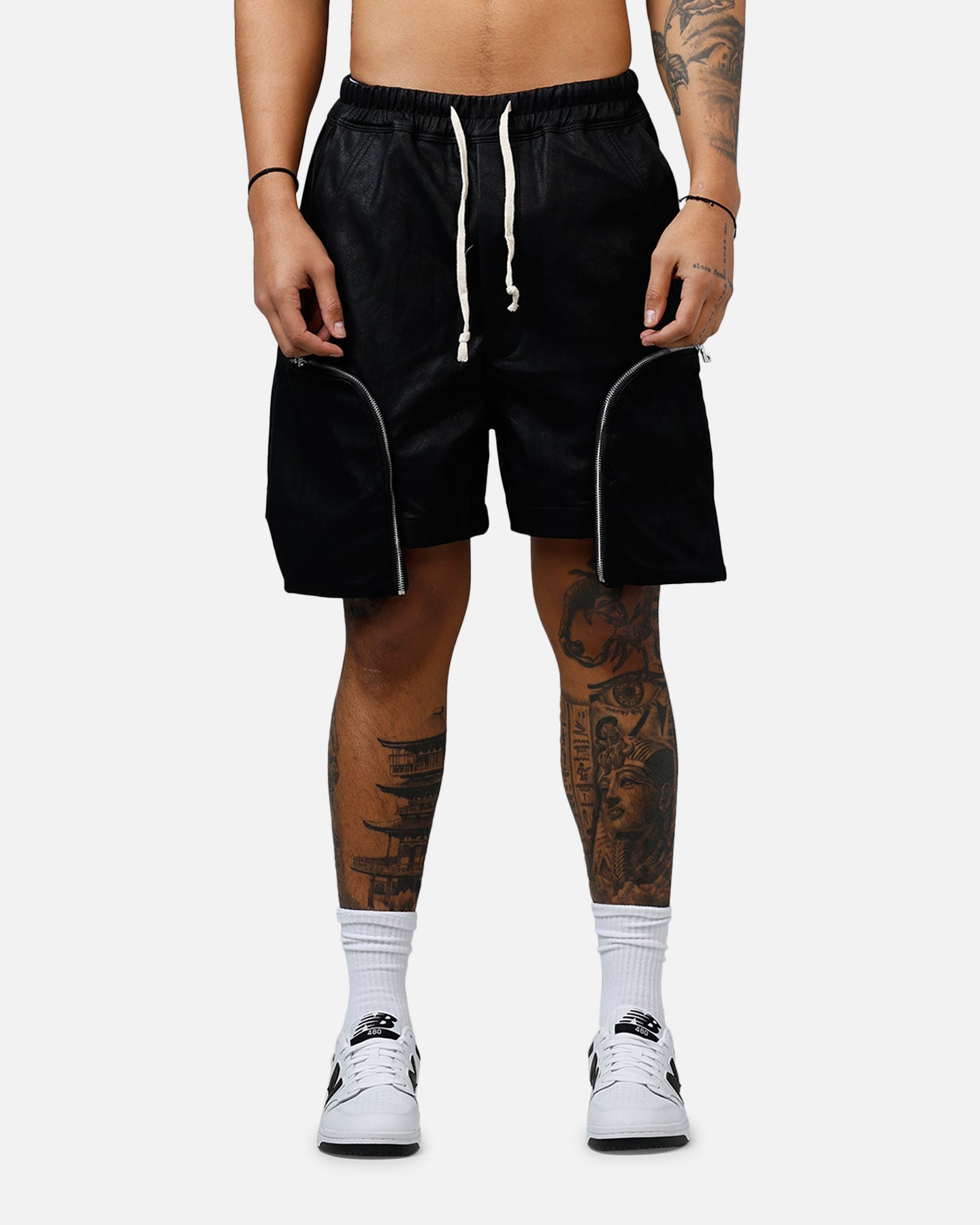MNML Leather Pocket Geo Shorts Black