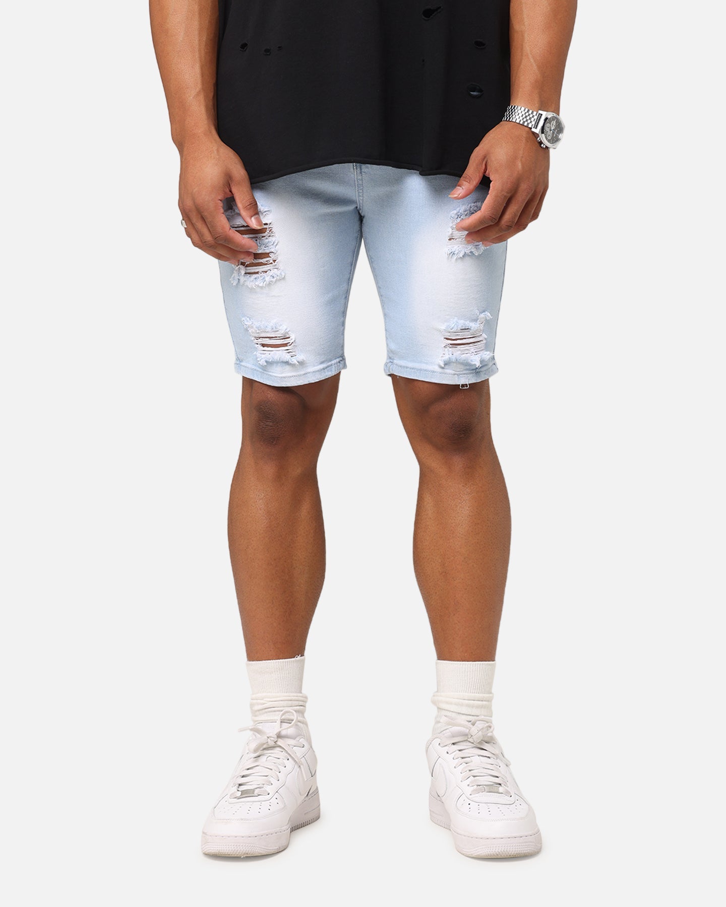 Saint Morta Dynasty Thrash V2 Denim Shorts Pale Blue