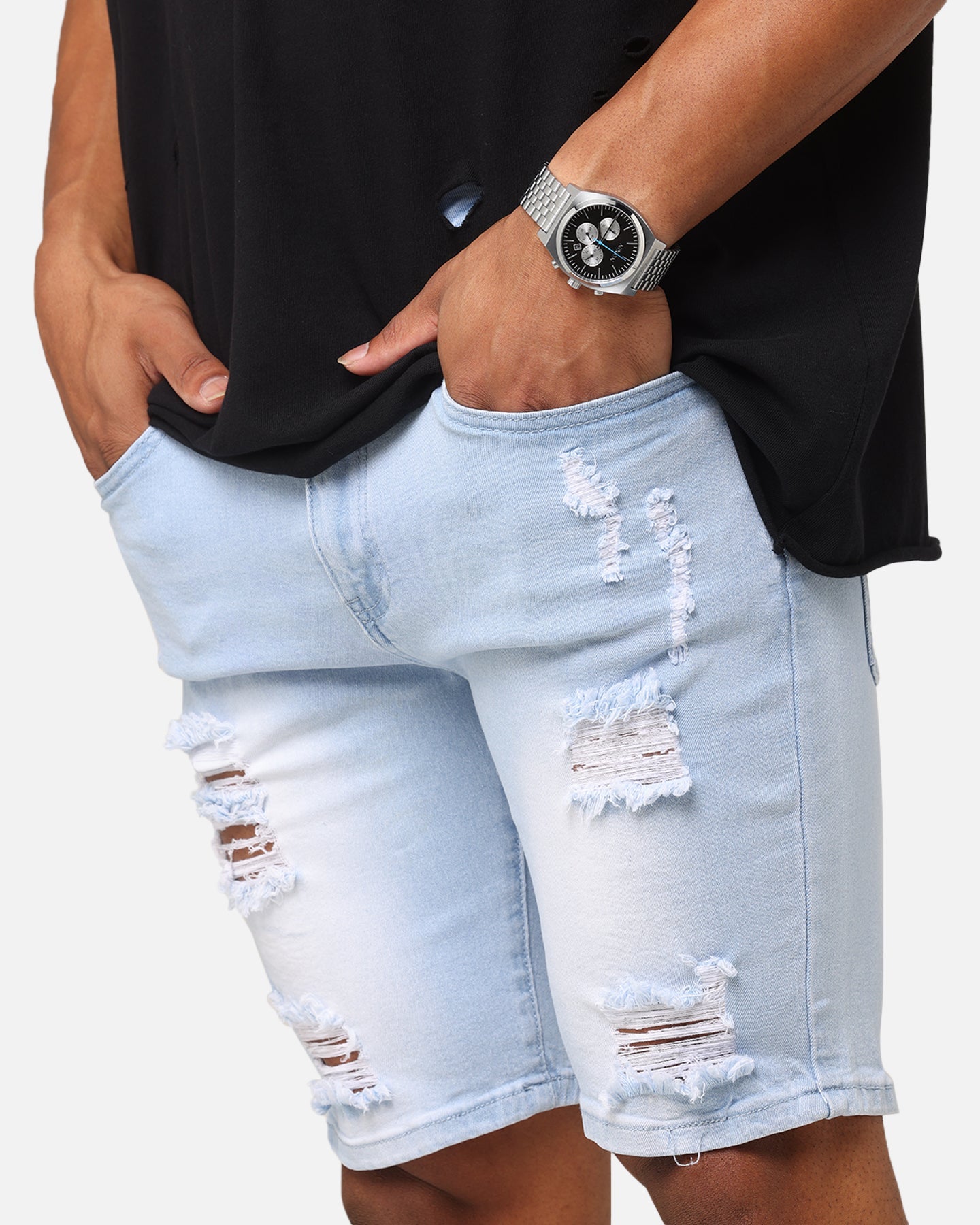 Saint Morta Dynasty Thrash V2 Denim Shorts Pale Blue