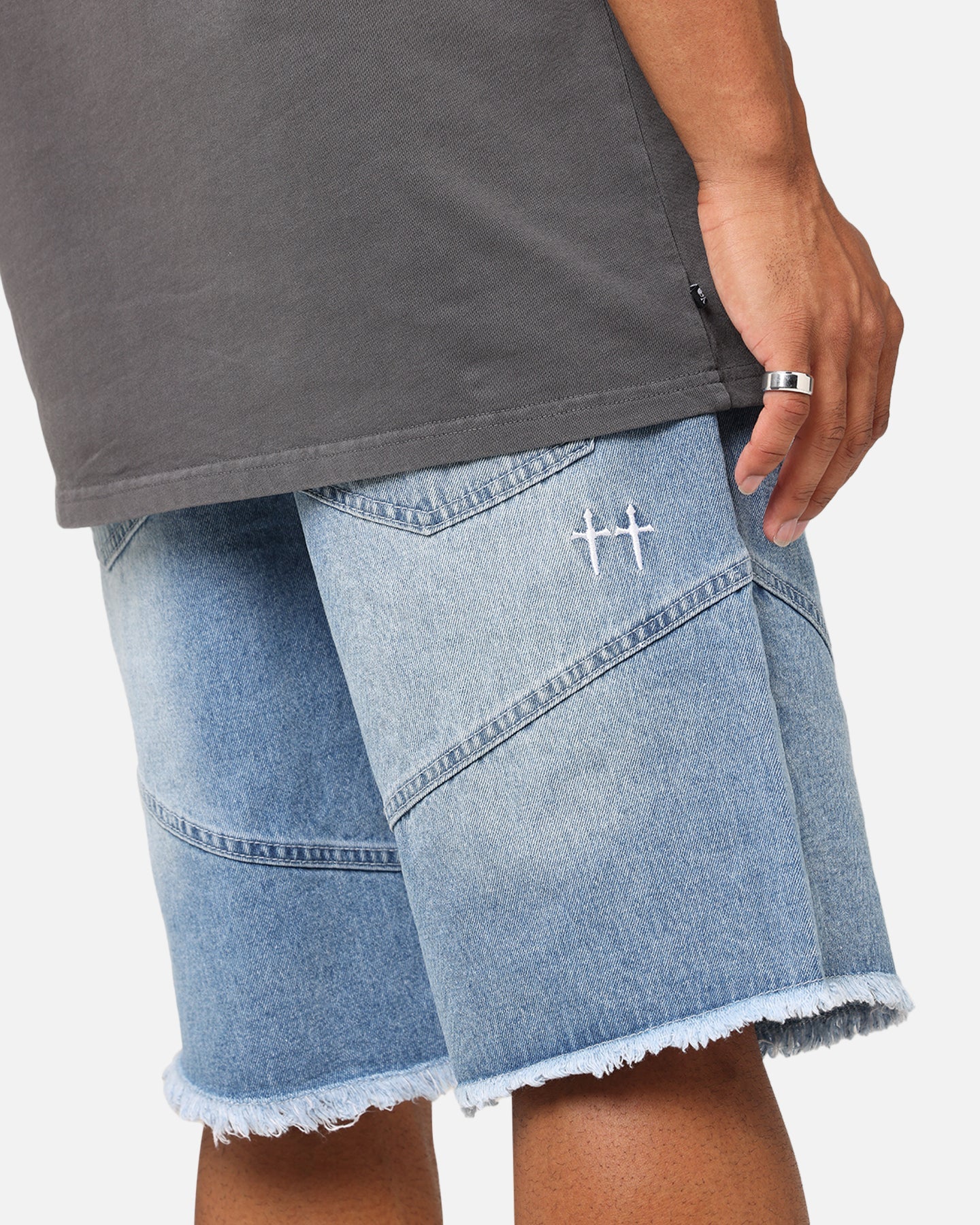 Saint Morta Armoury Baggy Denim Shorts Mid Blue