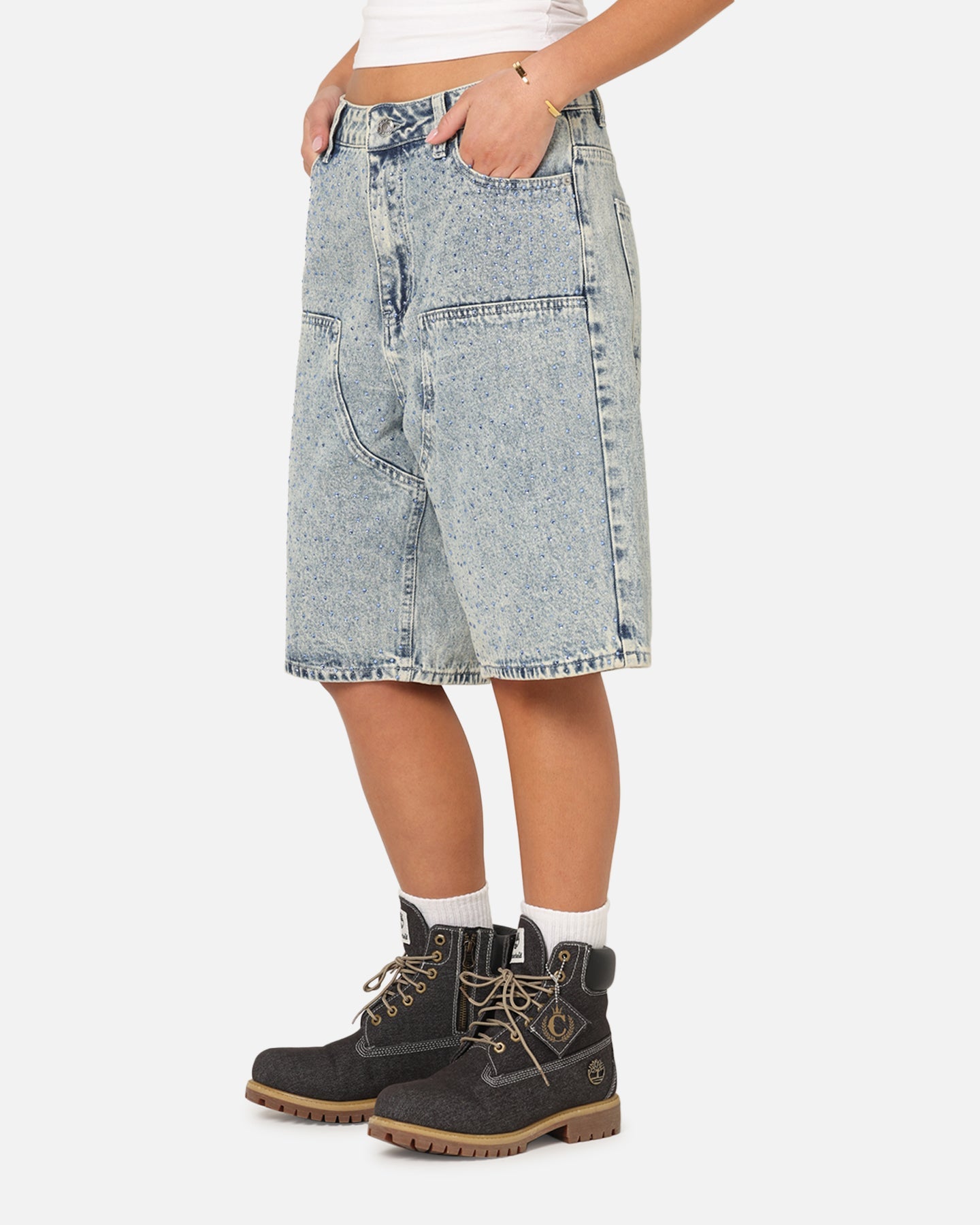 XXIII Diamond Buckle Back Jorts Blue Stonewash