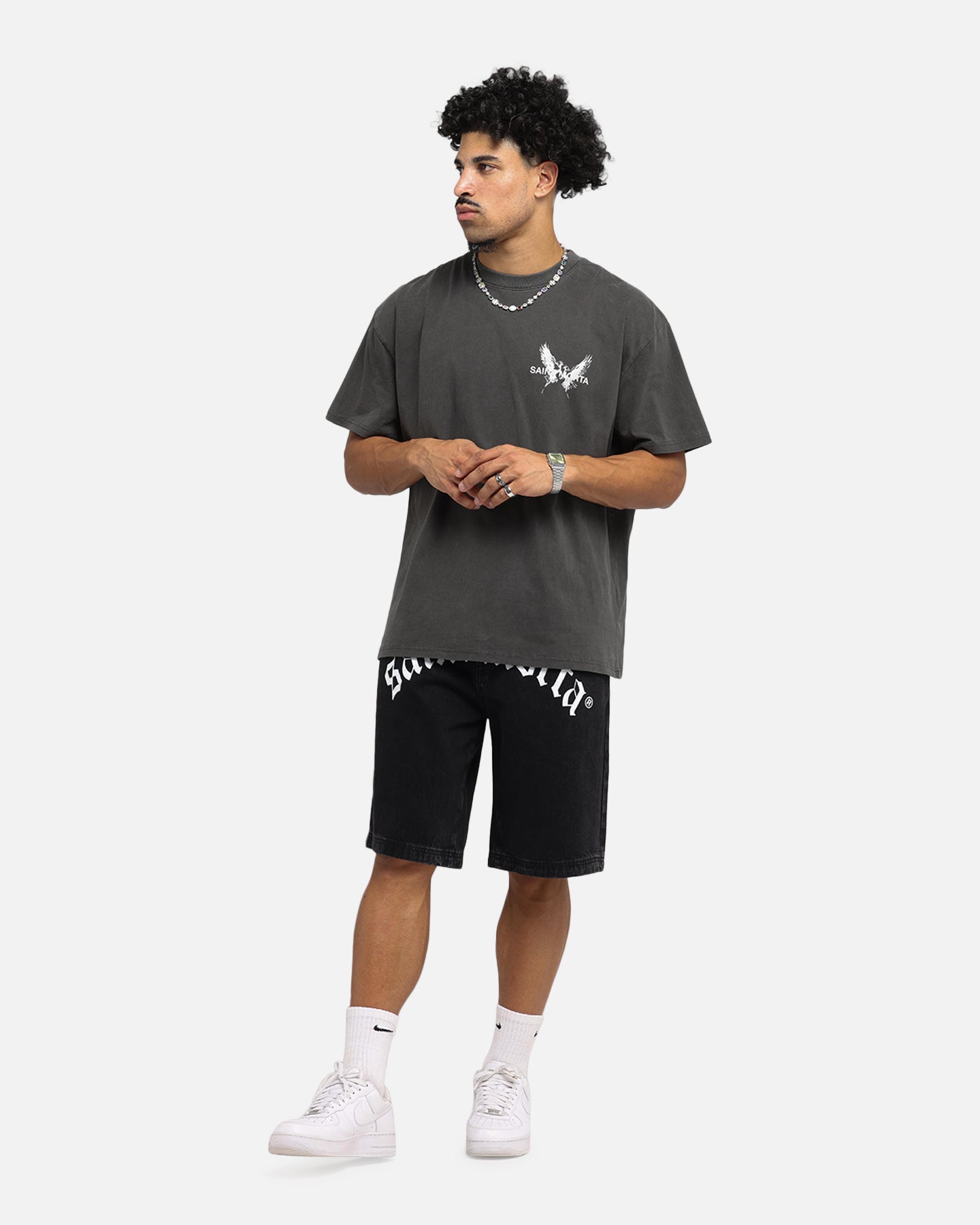 Saint Morta Amplus Gothic Denim Jort Shorts Black Shadow