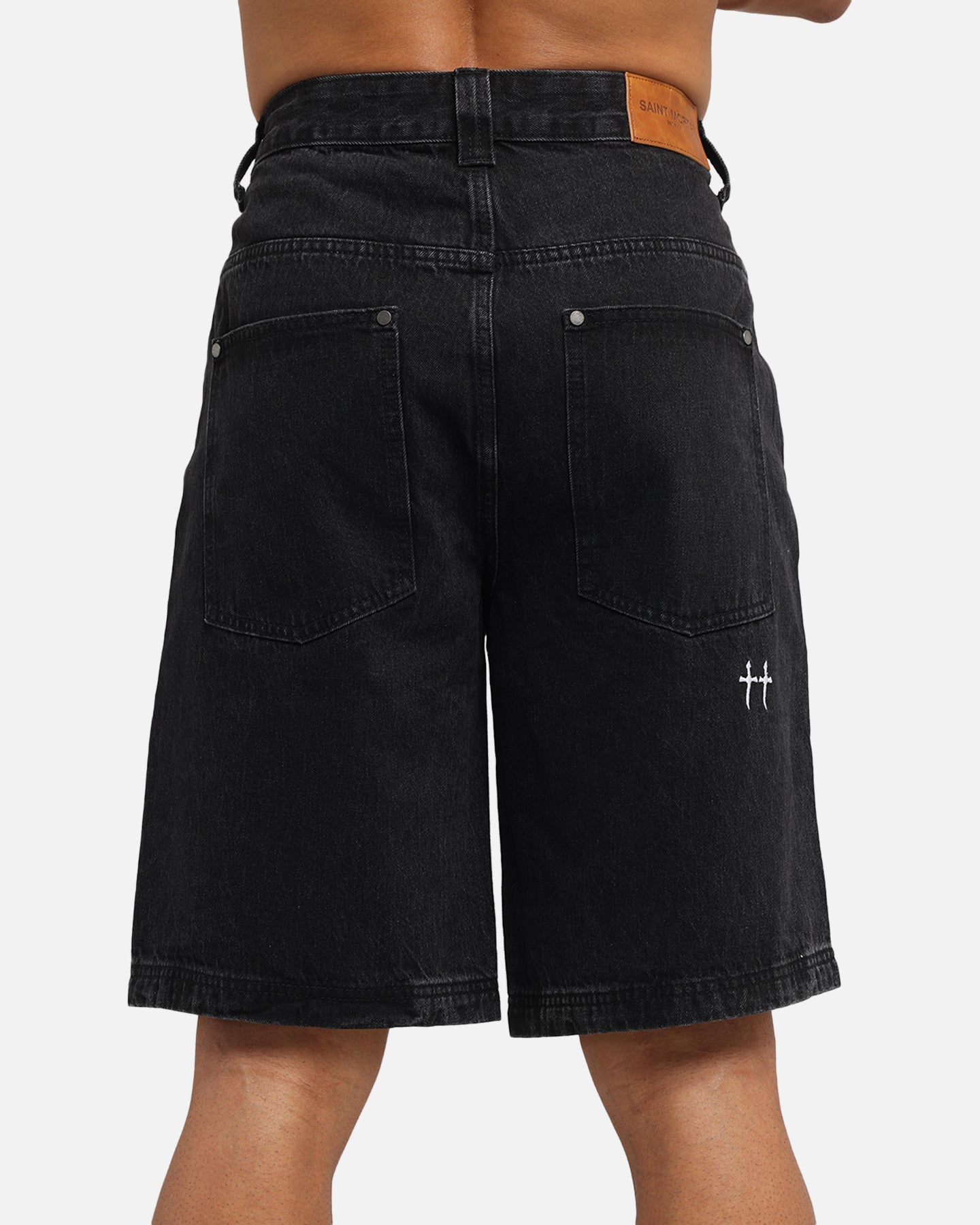 Saint Morta Amplus Gothic Denim Jort Shorts Black Shadow