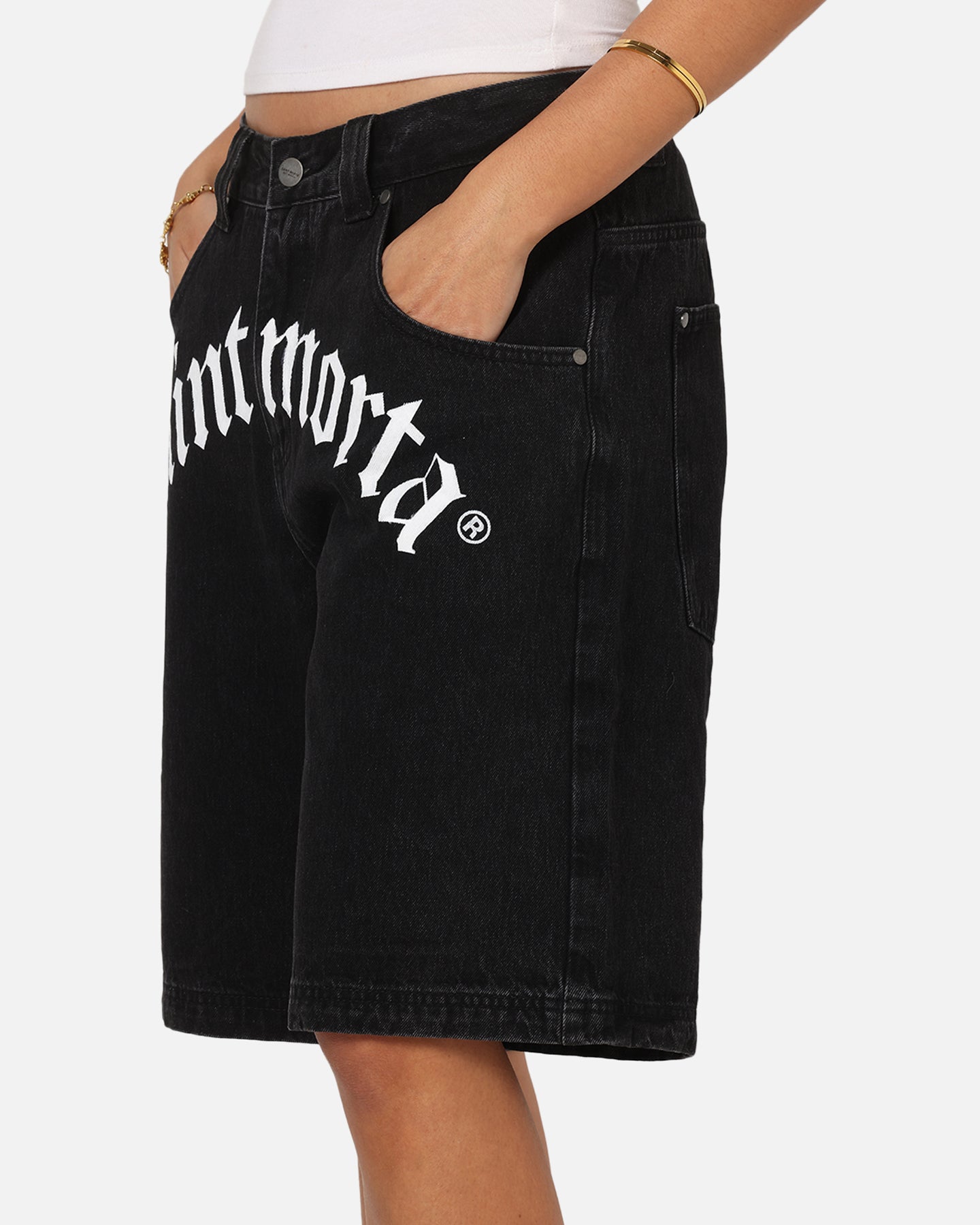 Saint Morta Amplus Gothic Denim Jort Shorts Black Shadow