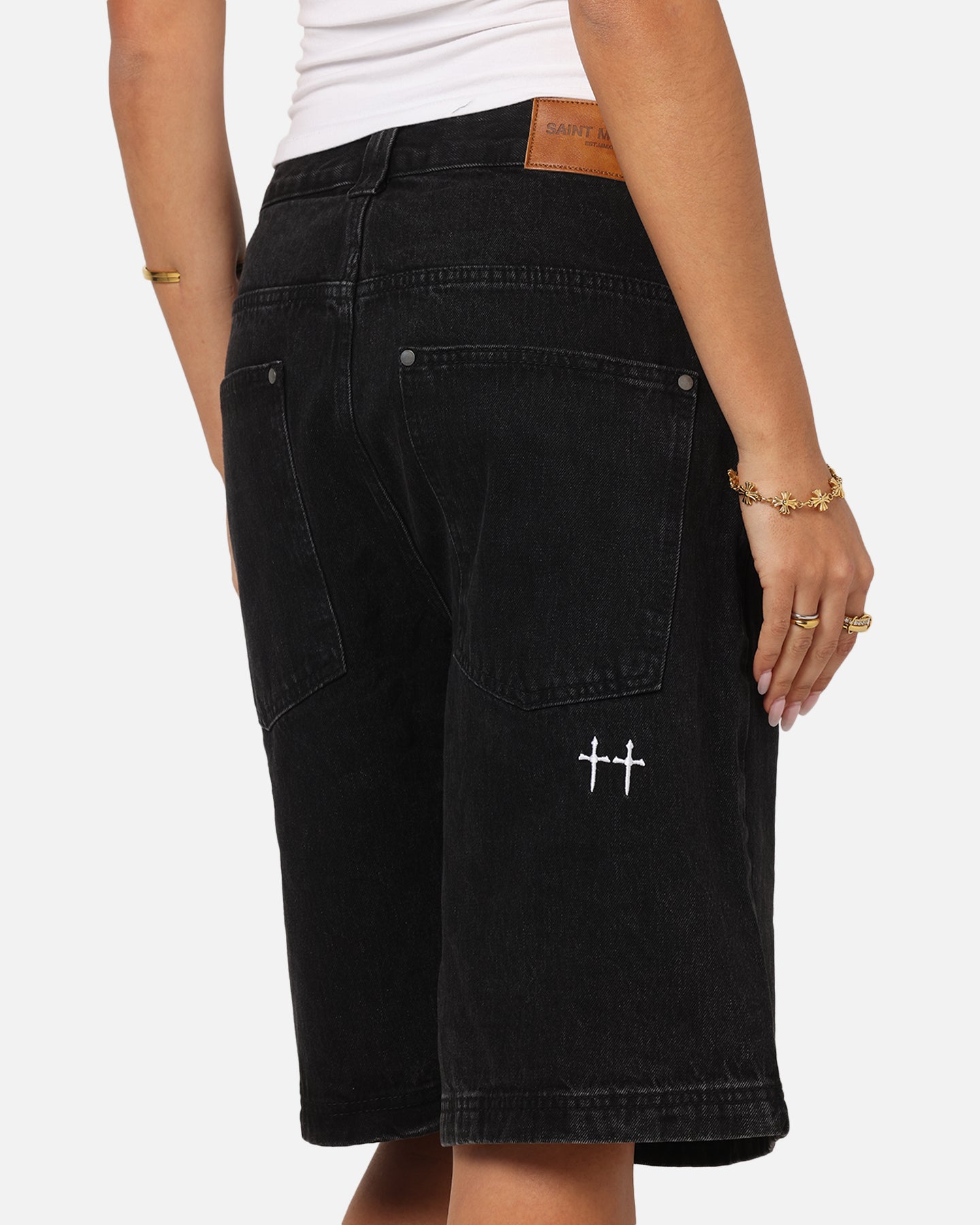 Saint Morta Amplus Gothic Denim Jort Shorts Black Shadow