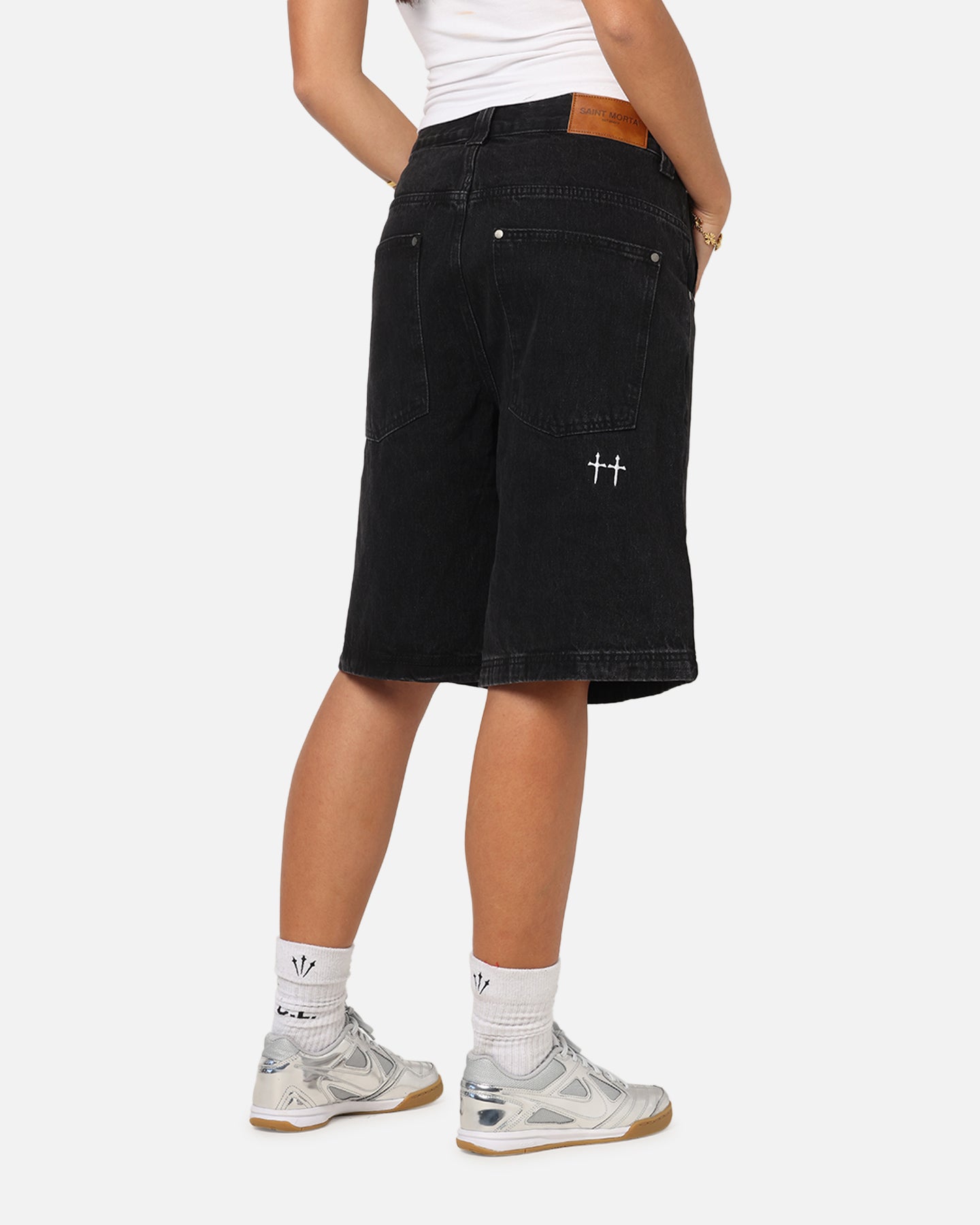 Saint Morta Amplus Gothic Denim Jort Shorts Black Shadow