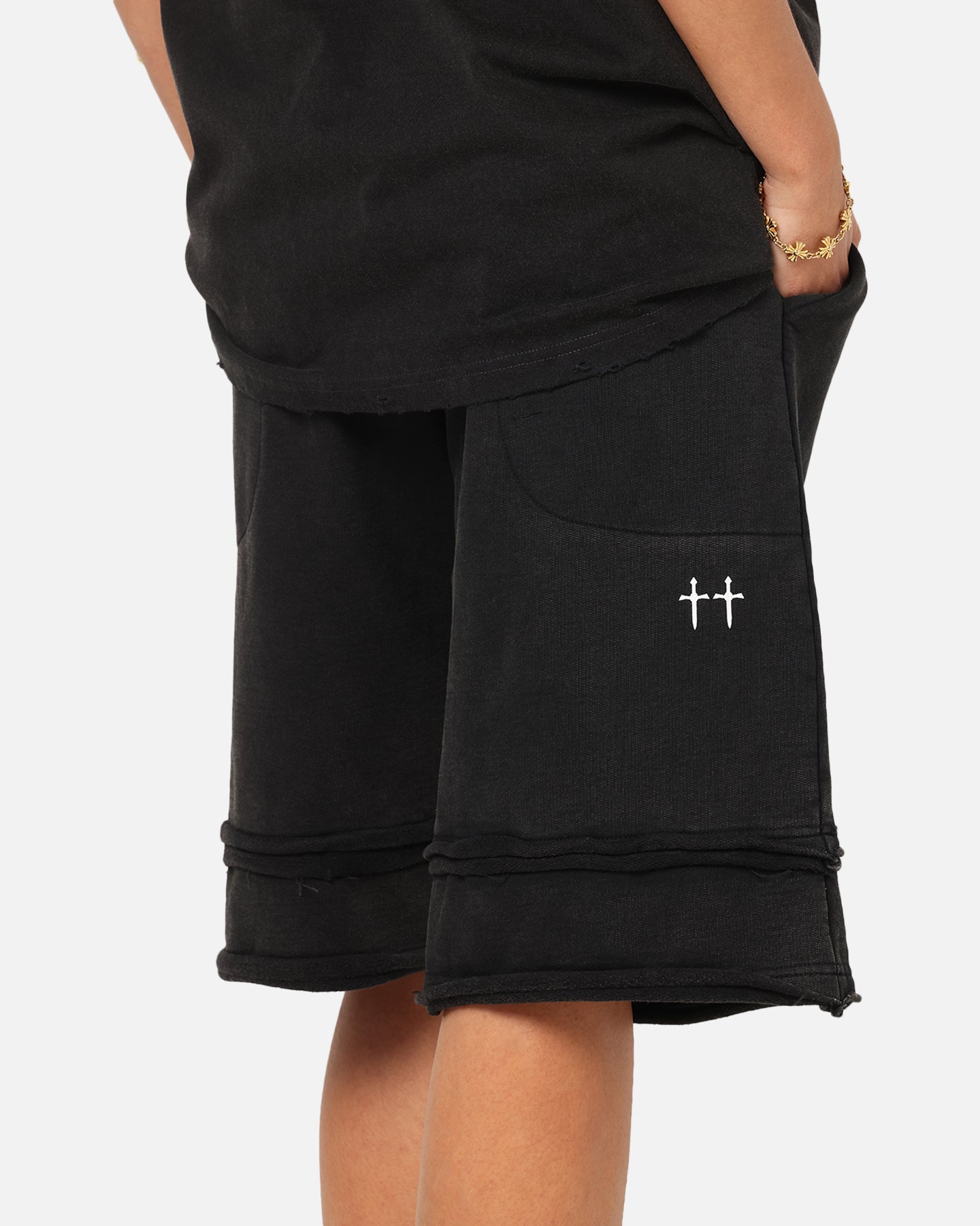 Saint Morta Gothic Layered Sweat Shorts Black