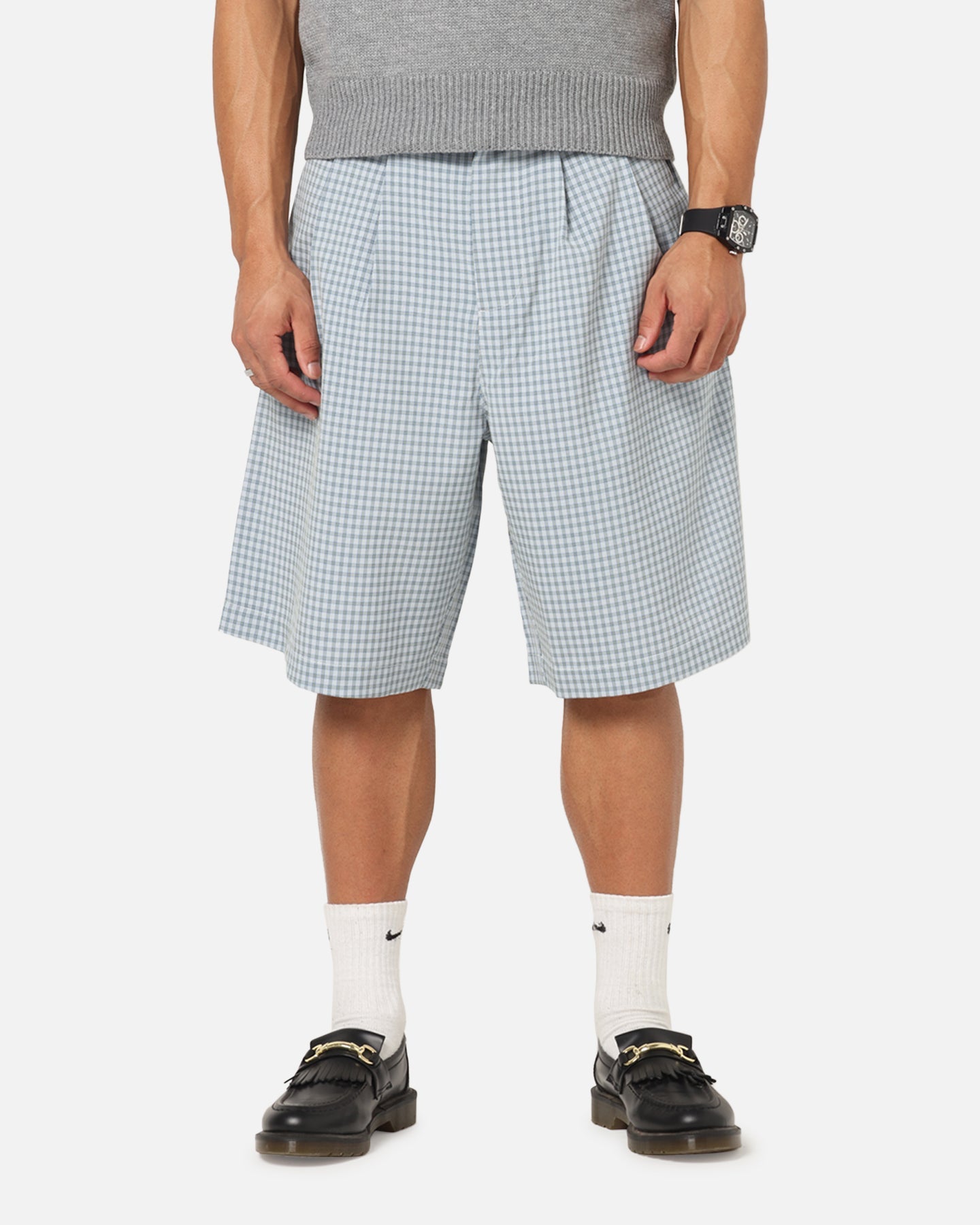 XXIII Baggy Pleated Shorts Blue Check
