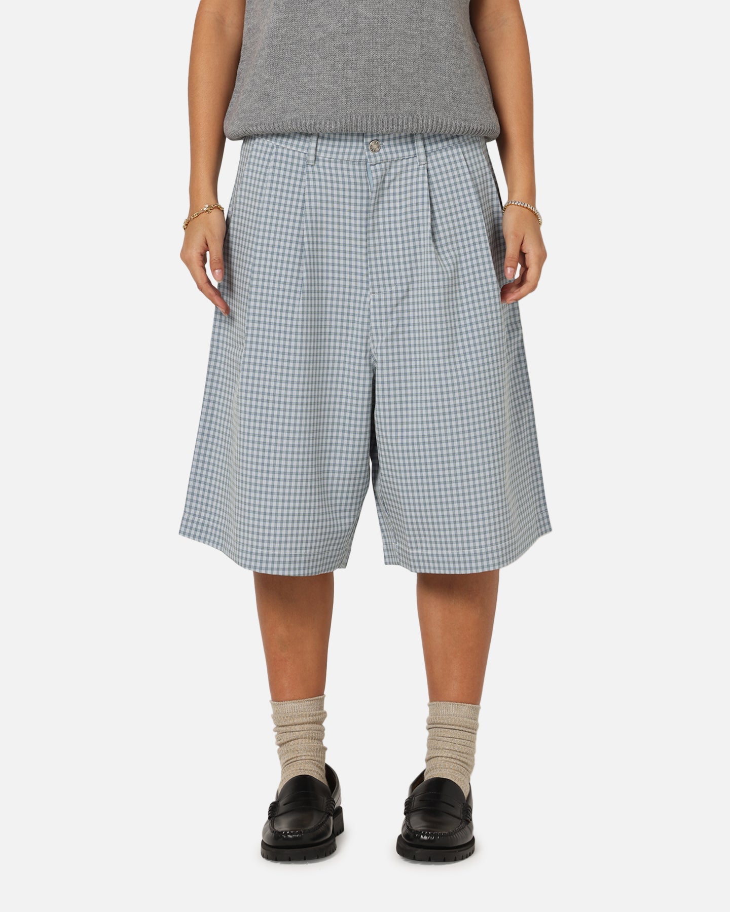 XXIII Baggy Pleated Shorts Blue Check