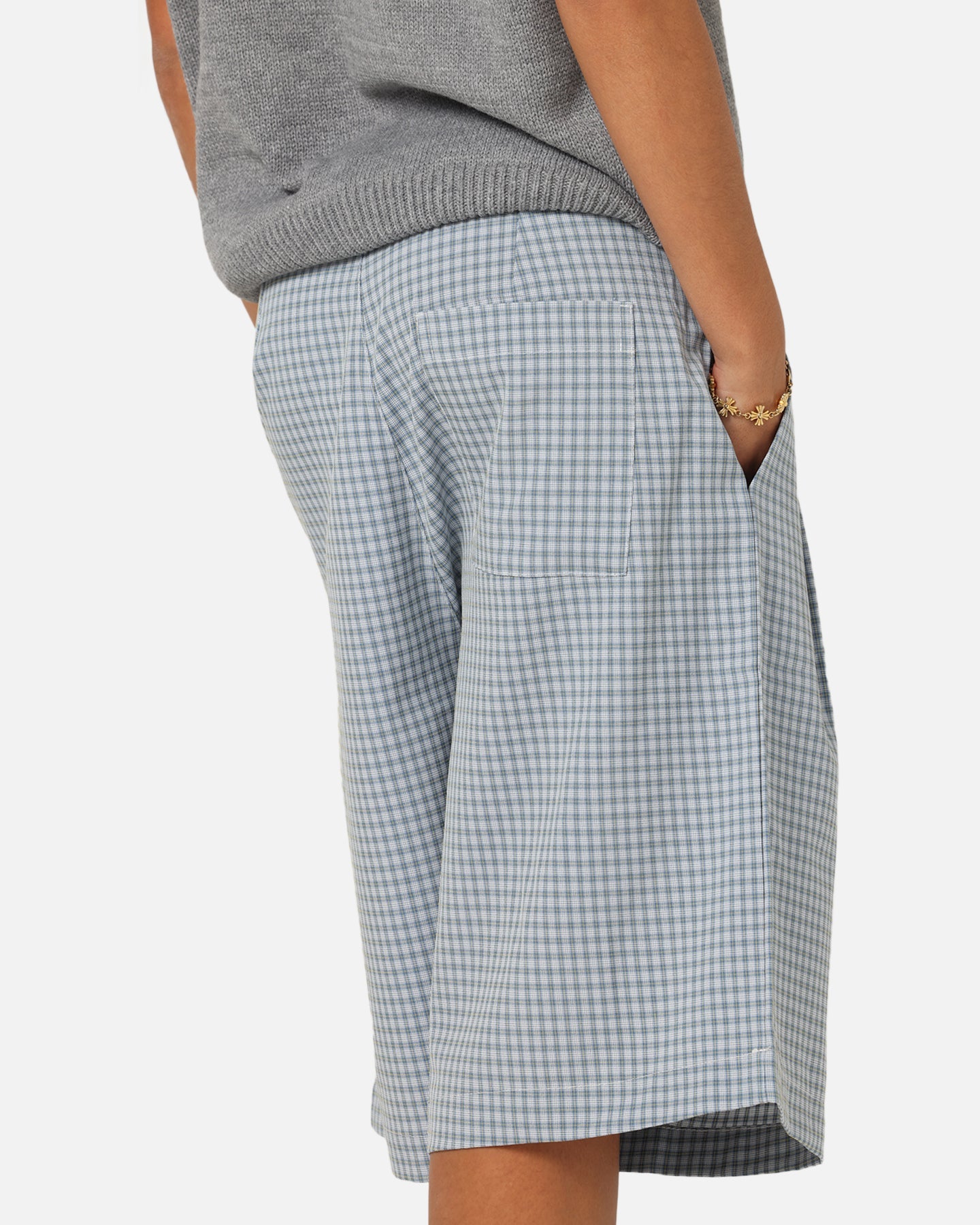 XXIII Baggy Pleated Shorts Blue Check