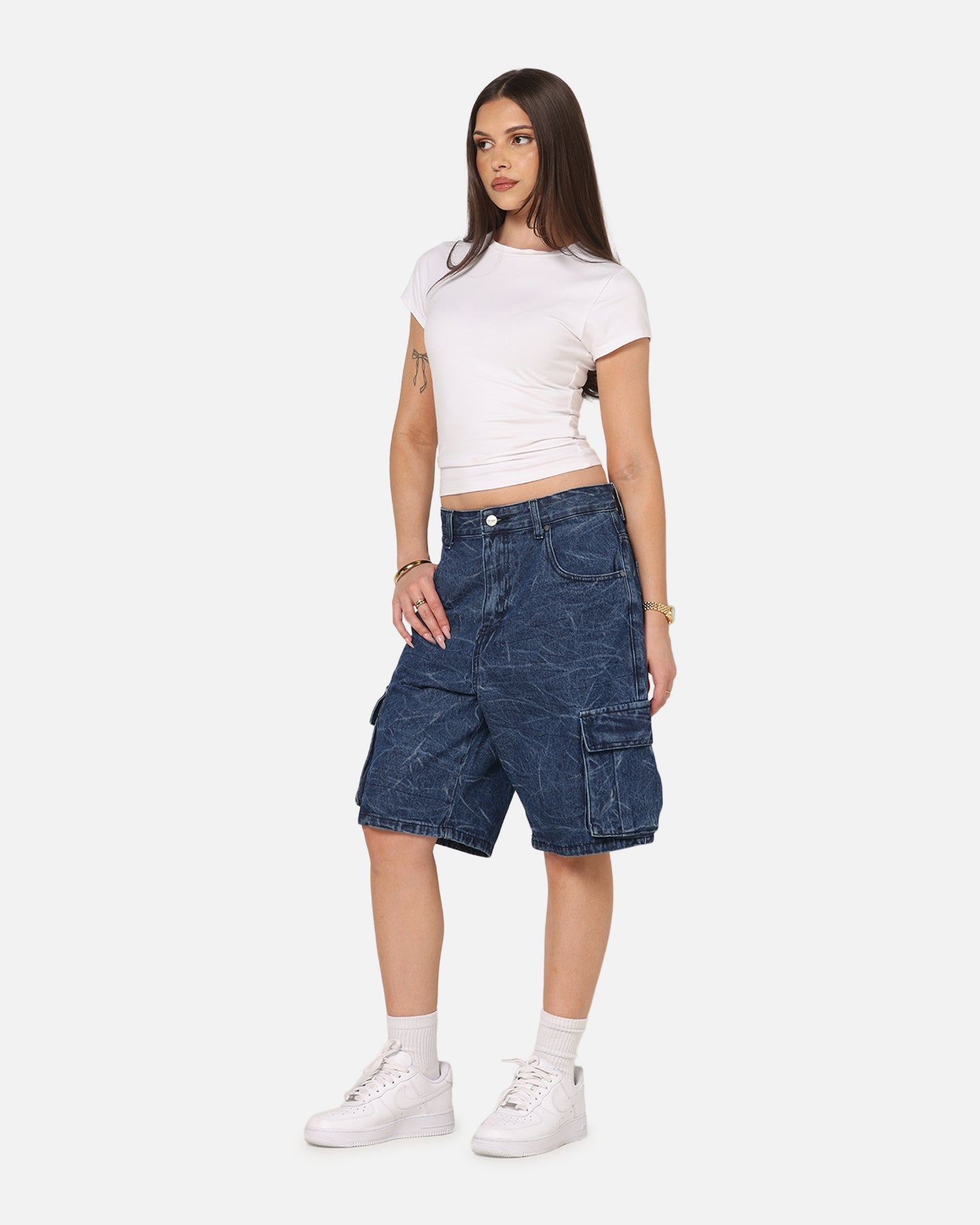Saint Morta Denim Cargo Shorts Crinkle Stonewash