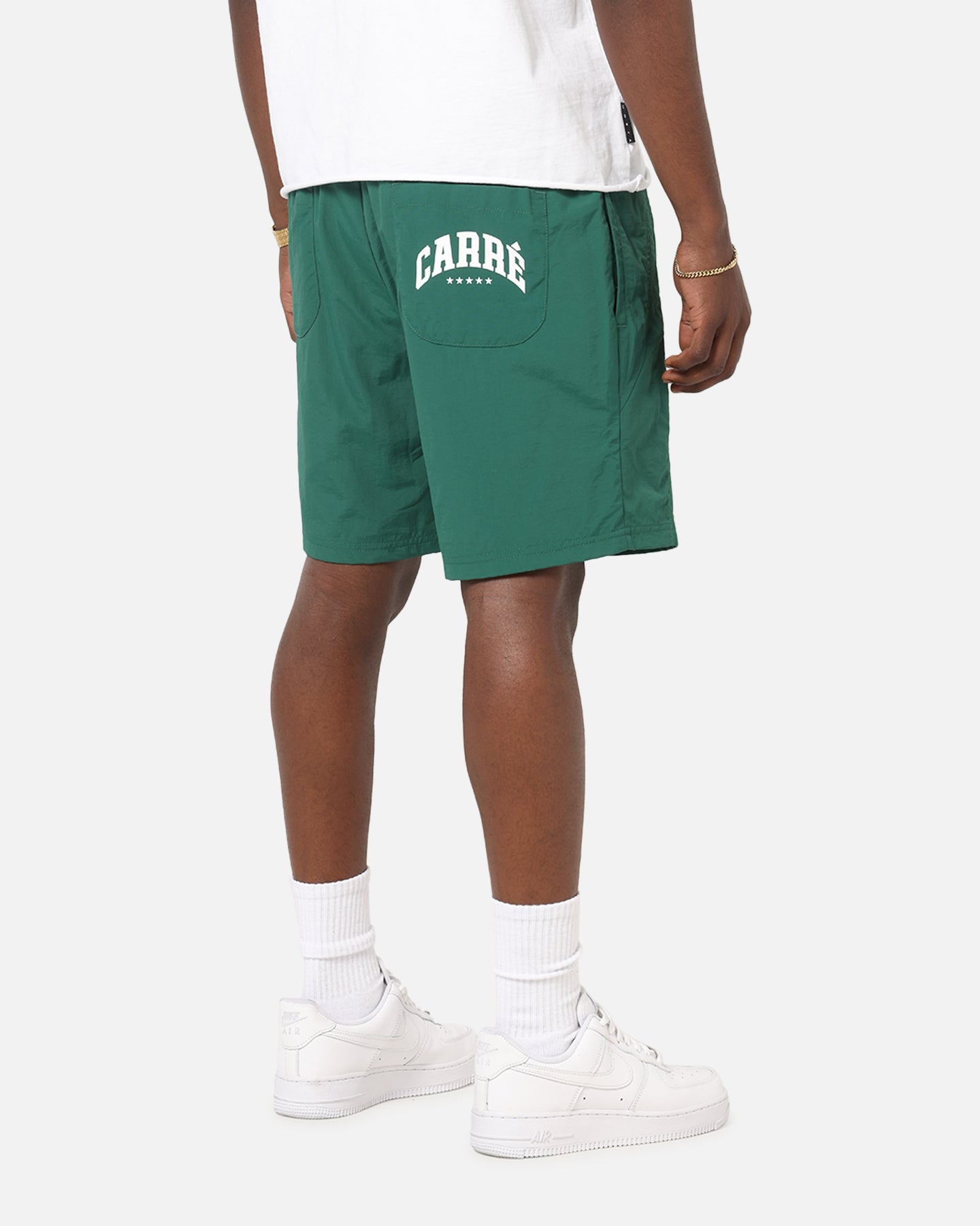 Carre Panelled Nylon Shorts Green