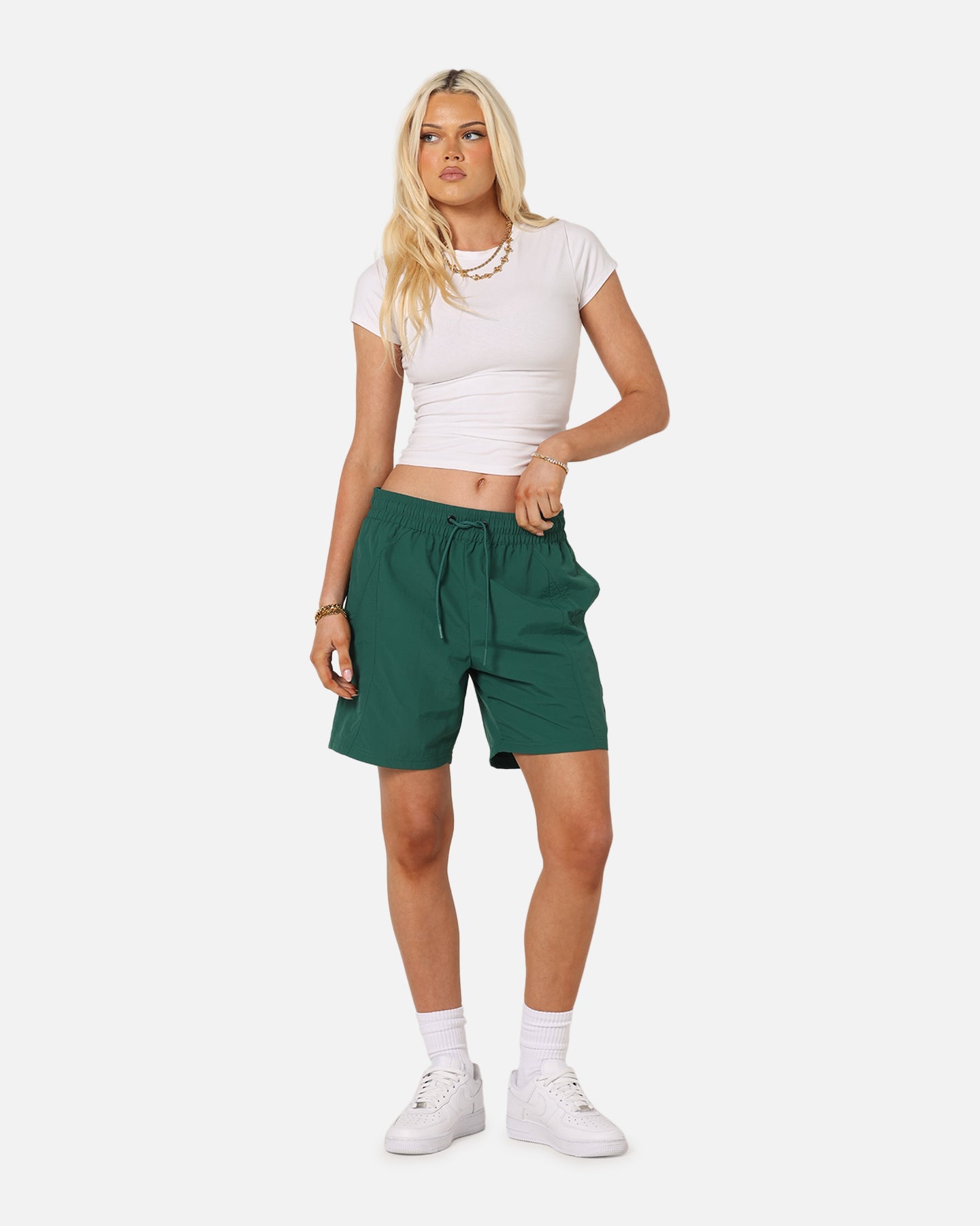 Carre Panelled Nylon Shorts Green