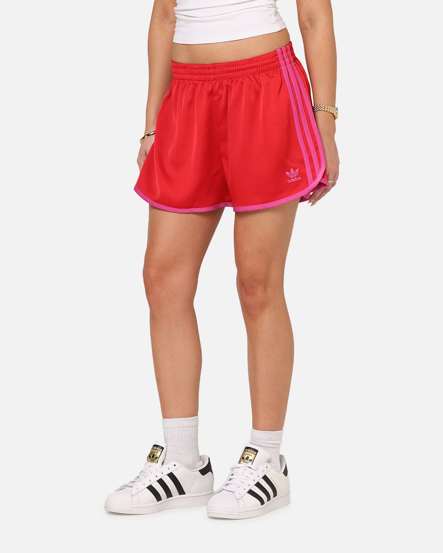 Adidas Women's Adicolor 3-Stripes Sprinter Shorts Scarlet/Fuchsia