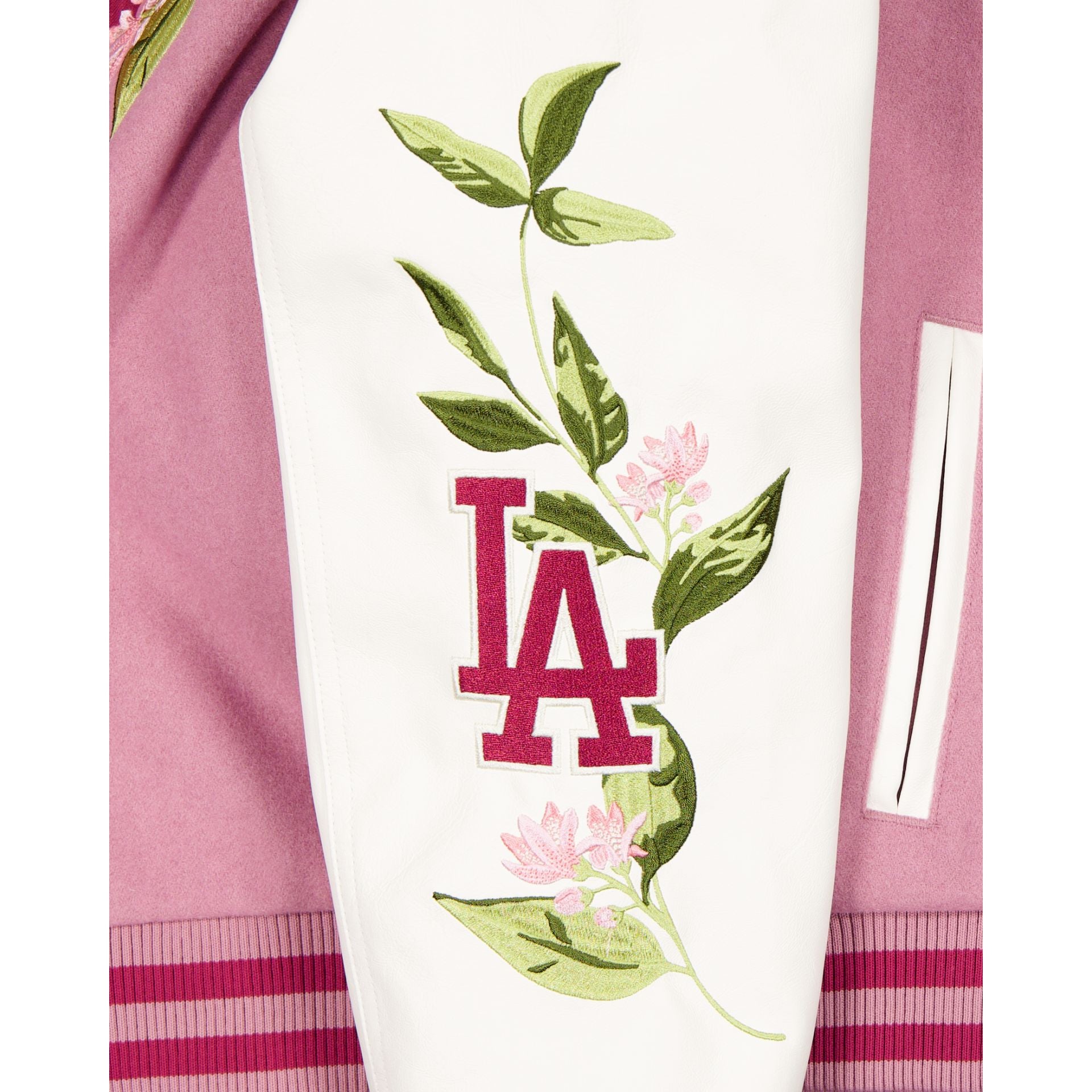 Los Angeles Dodgers Women's Cosmetic Pink Floral Varsity Jacket