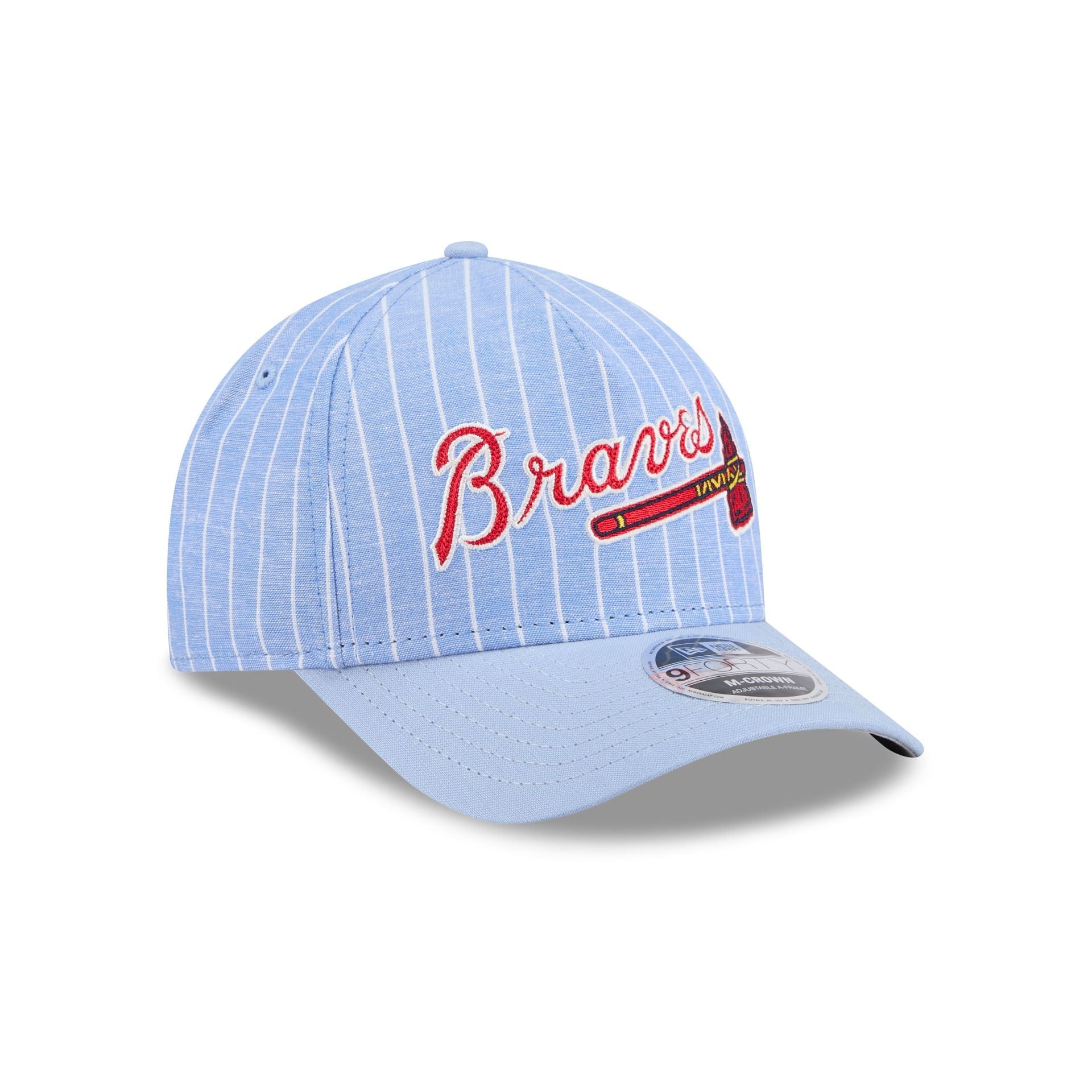 Atlanta Braves Pinstripe Linen 9FORTY M-Crown A-Frame Snapback Hat