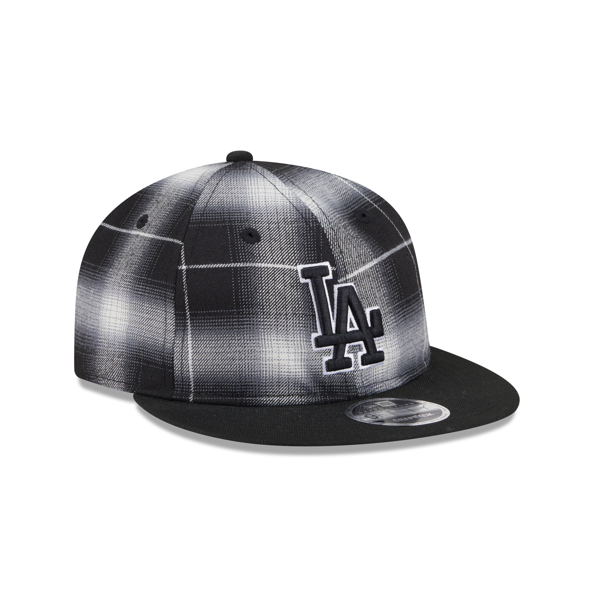 Los Angeles Dodgers Black and White Plaid Retro Crown 9FIFTY Snapback Hat
