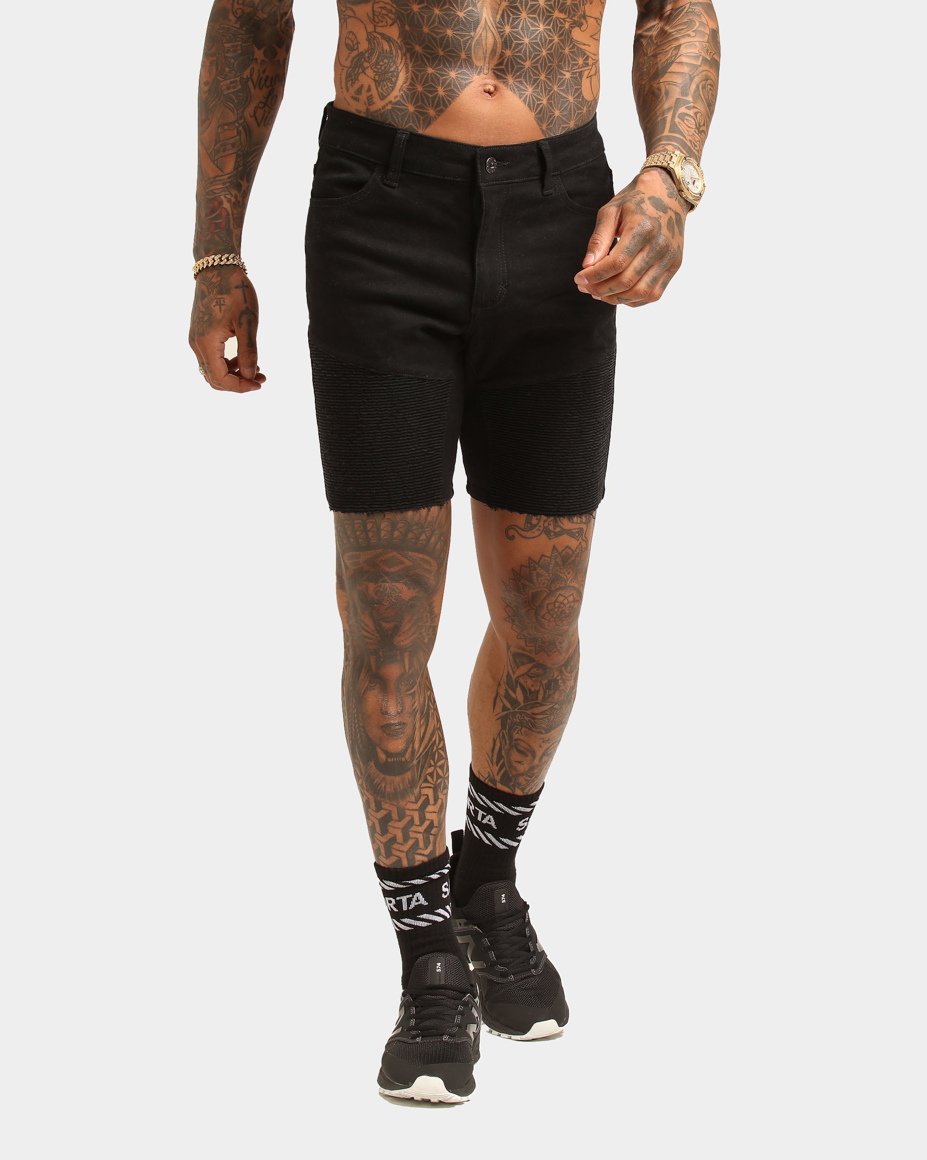 Saint Morta Distressed Biker Short Black