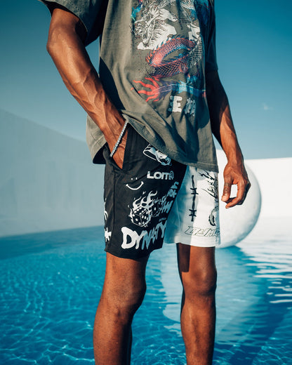 Loiter Dynasty Multi Logo Shorts Black/White