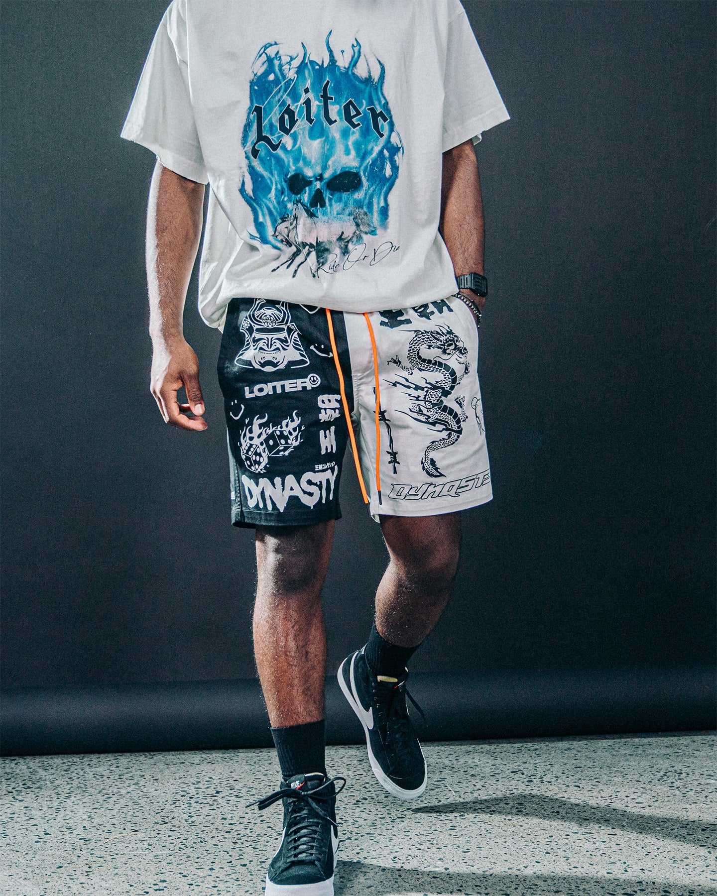 Loiter Dynasty Multi Logo Shorts Black/White