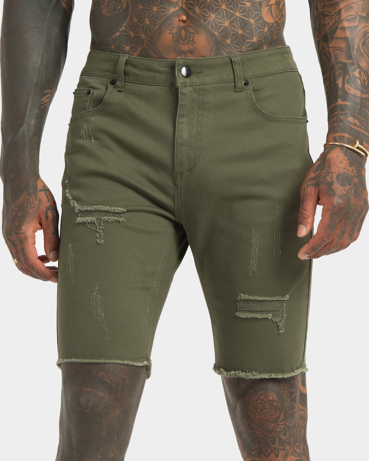 XXIII Edit Distressed Shorts Khaki