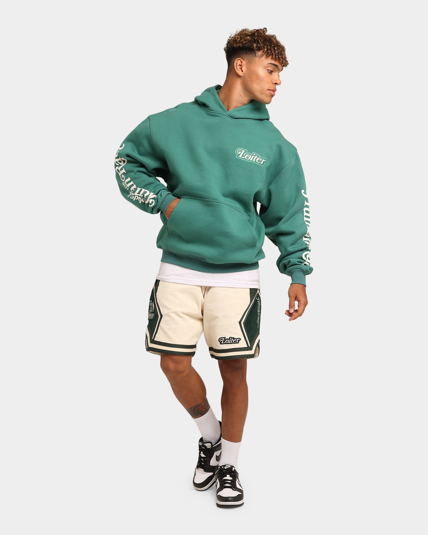 Loiter Carter Corduroy Basketball Shorts Off White/Green