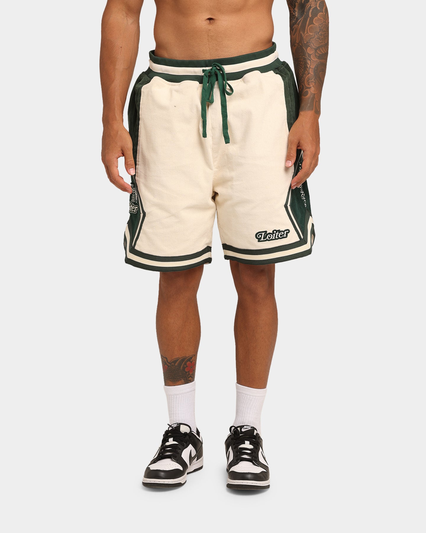 Loiter Carter Corduroy Basketball Shorts Off White/Green