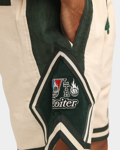 Loiter Carter Corduroy Basketball Shorts Off White/Green